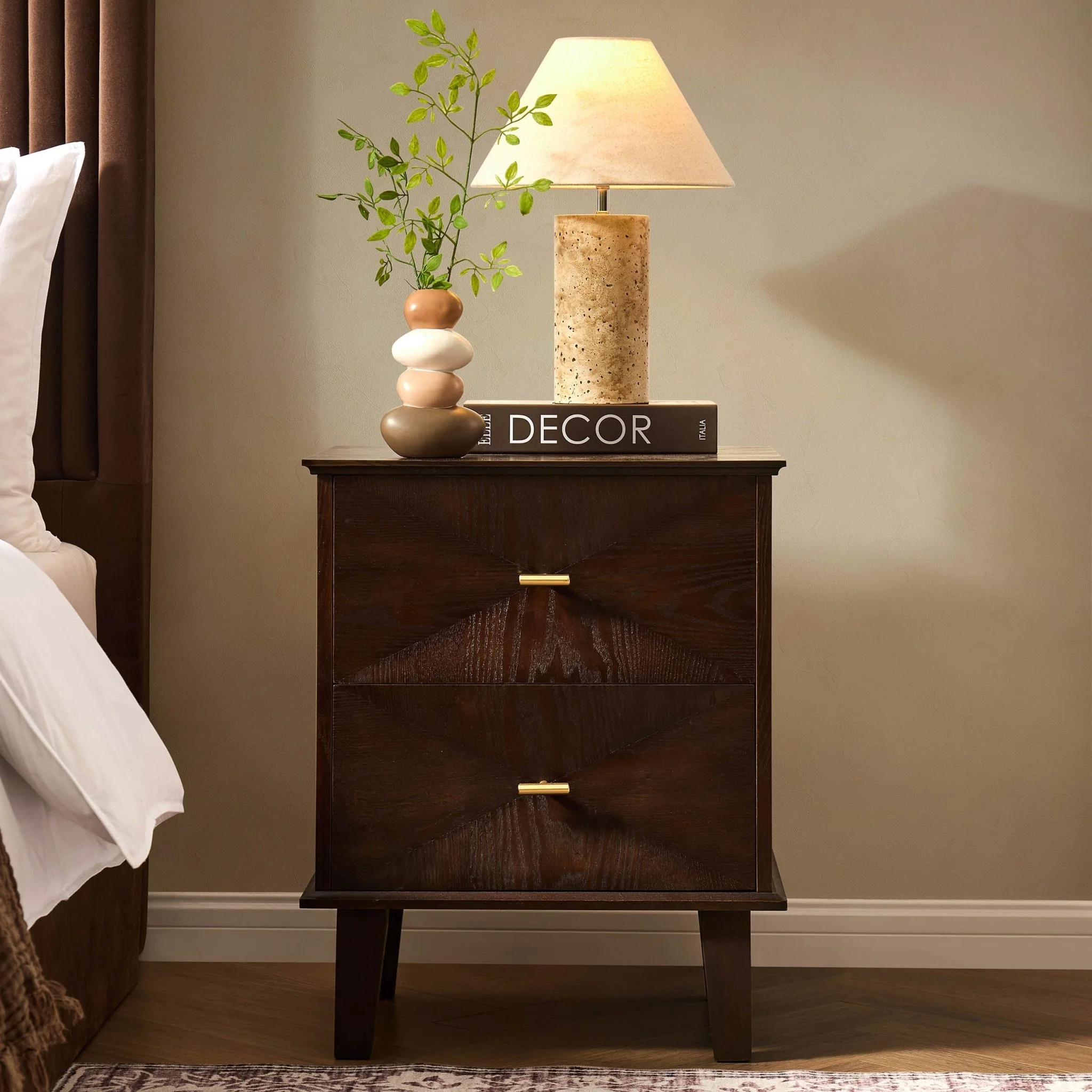 Brianna Concave 2 Drawer Bedside Table - Walnut - Image 2