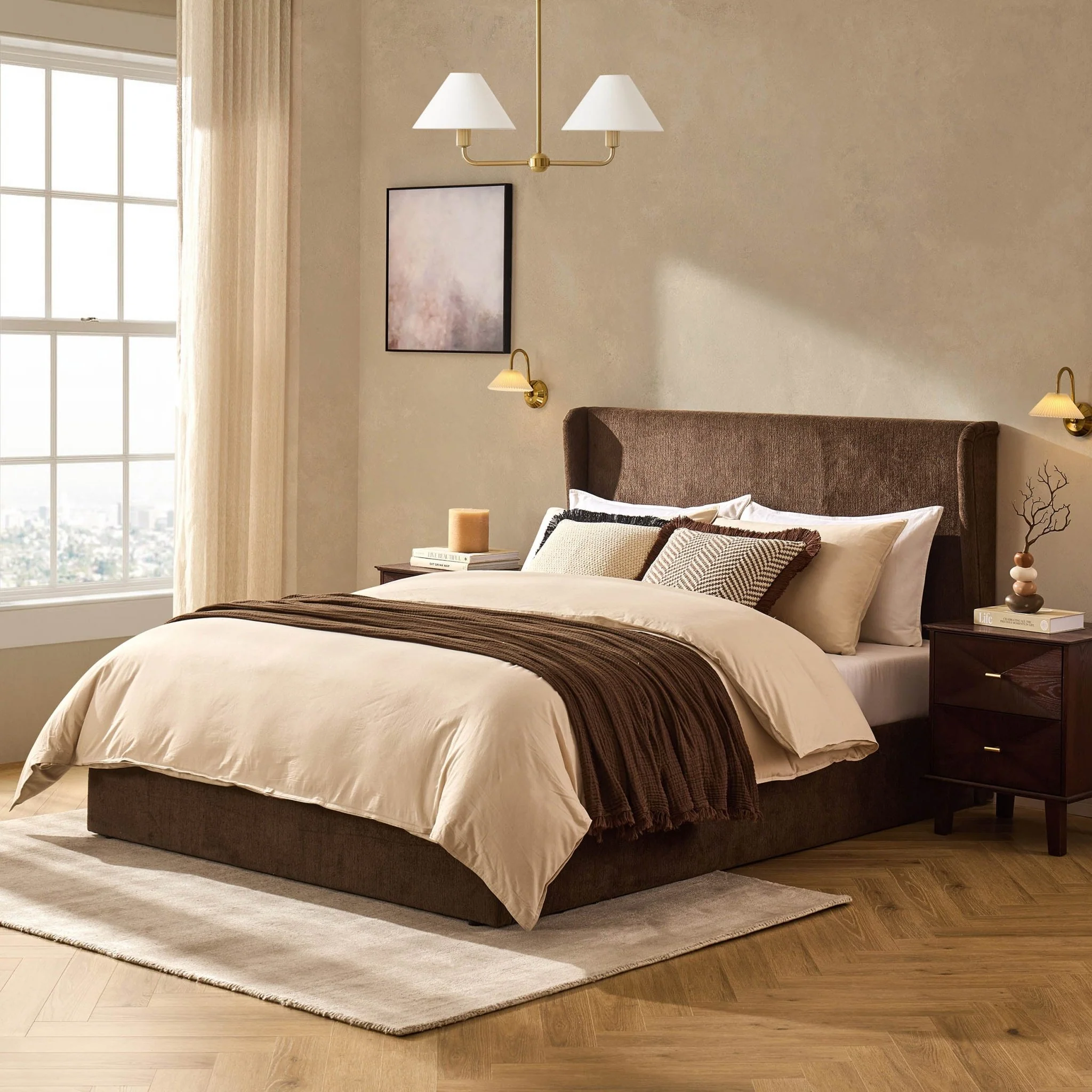 Brianna Concave 2 Drawer Bedside Table - Walnut - Image 3