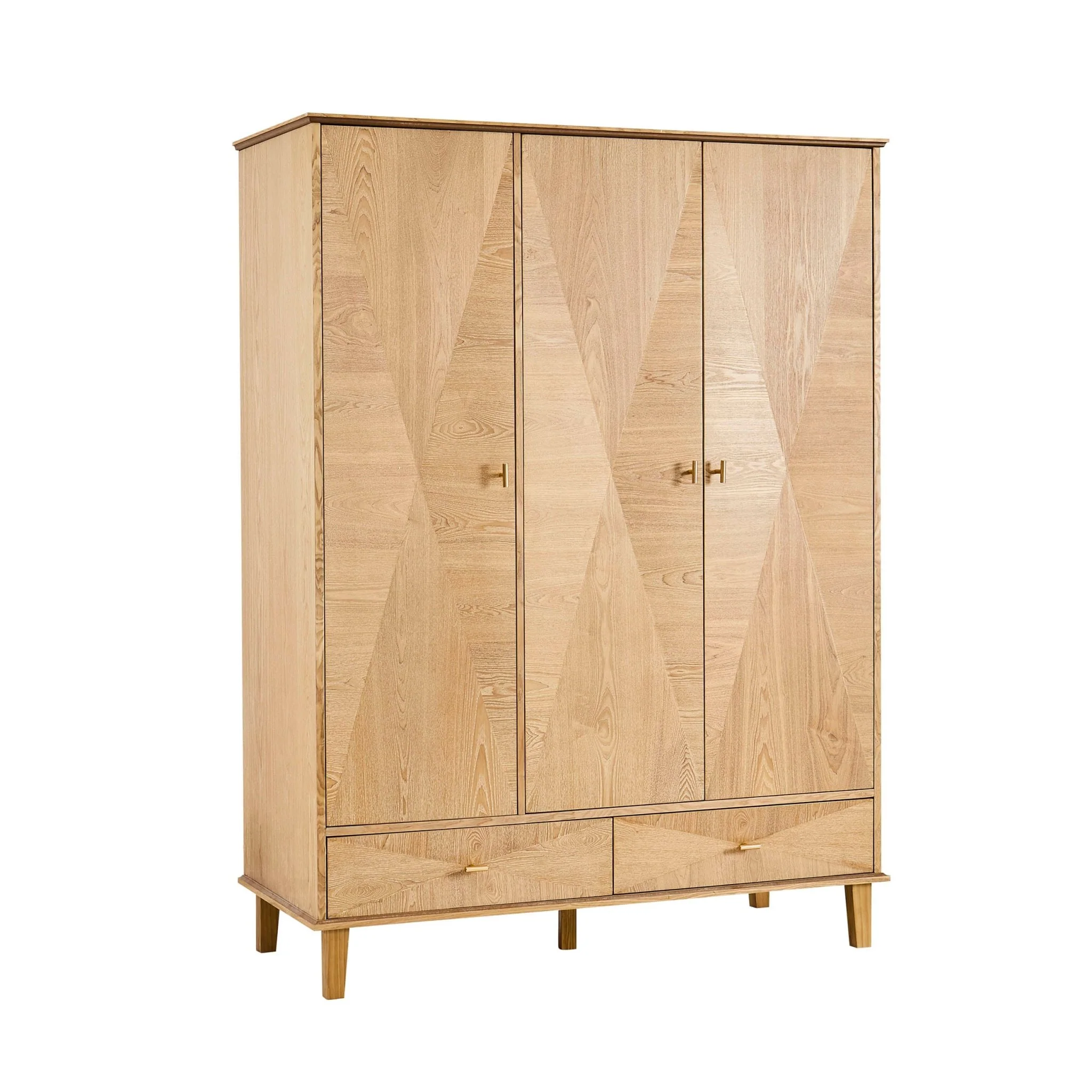 Brianna Concave 3 Door Wardrobe with Drawers - Light Wood - Image 3