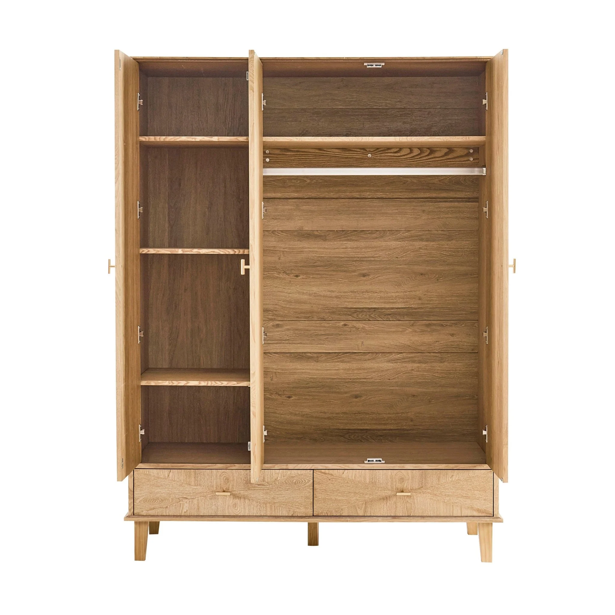 Brianna Concave 3 Door Wardrobe with Drawers - Light Wood - Image 4