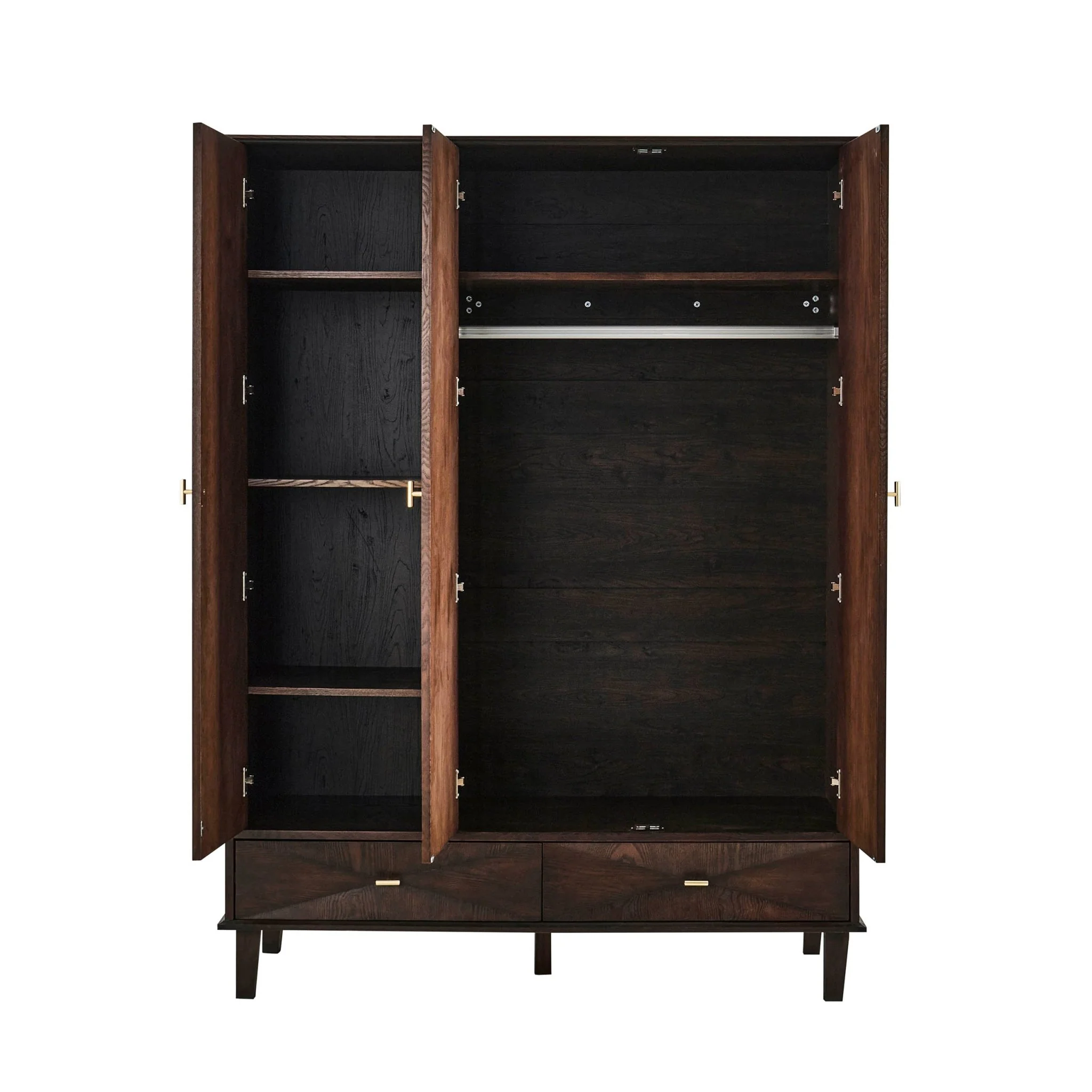Brianna Concave 3 Door Wardrobe with Drawers - Walnut - Image 4