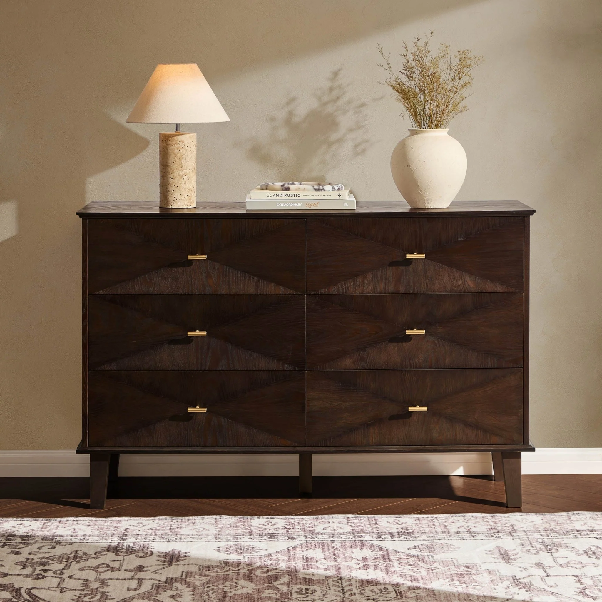 Brianna Concave 6 Drawer Chest - Walnut