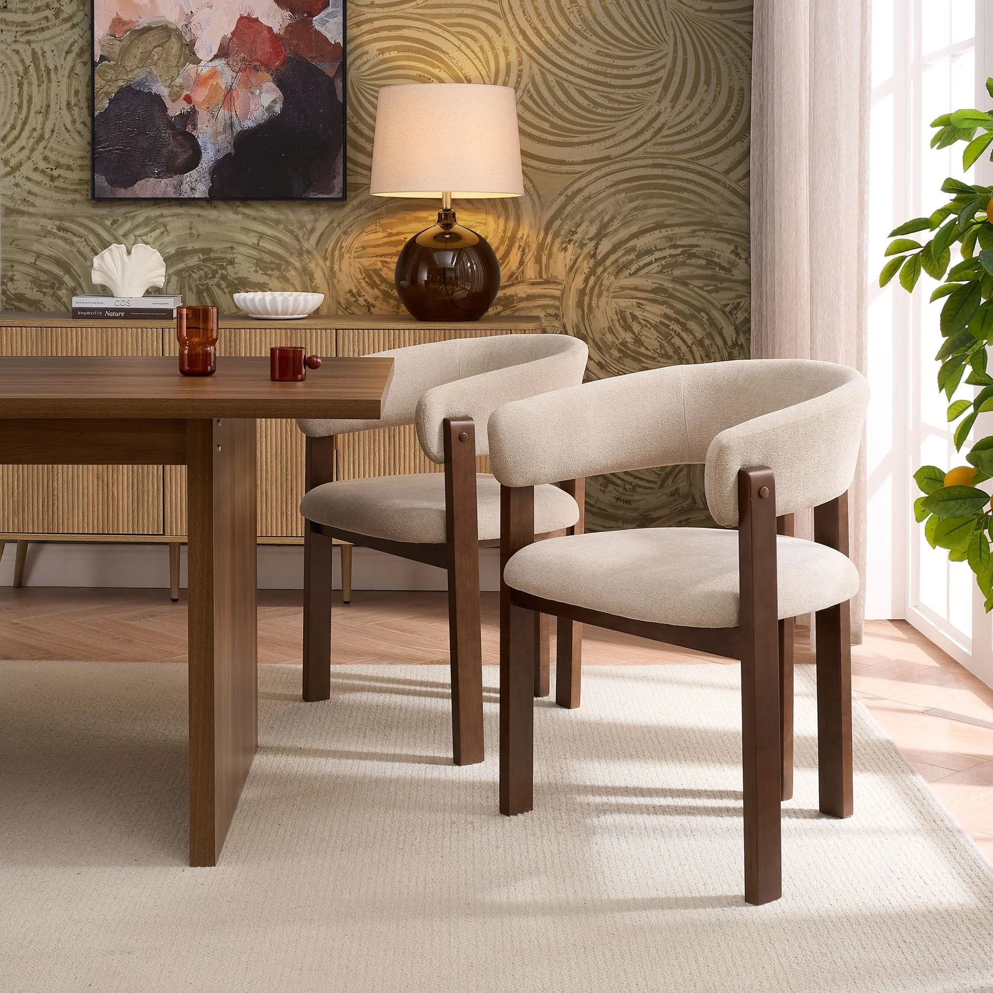 Bridget Set of 2 Dining Chairs - Chenille Oatmeal