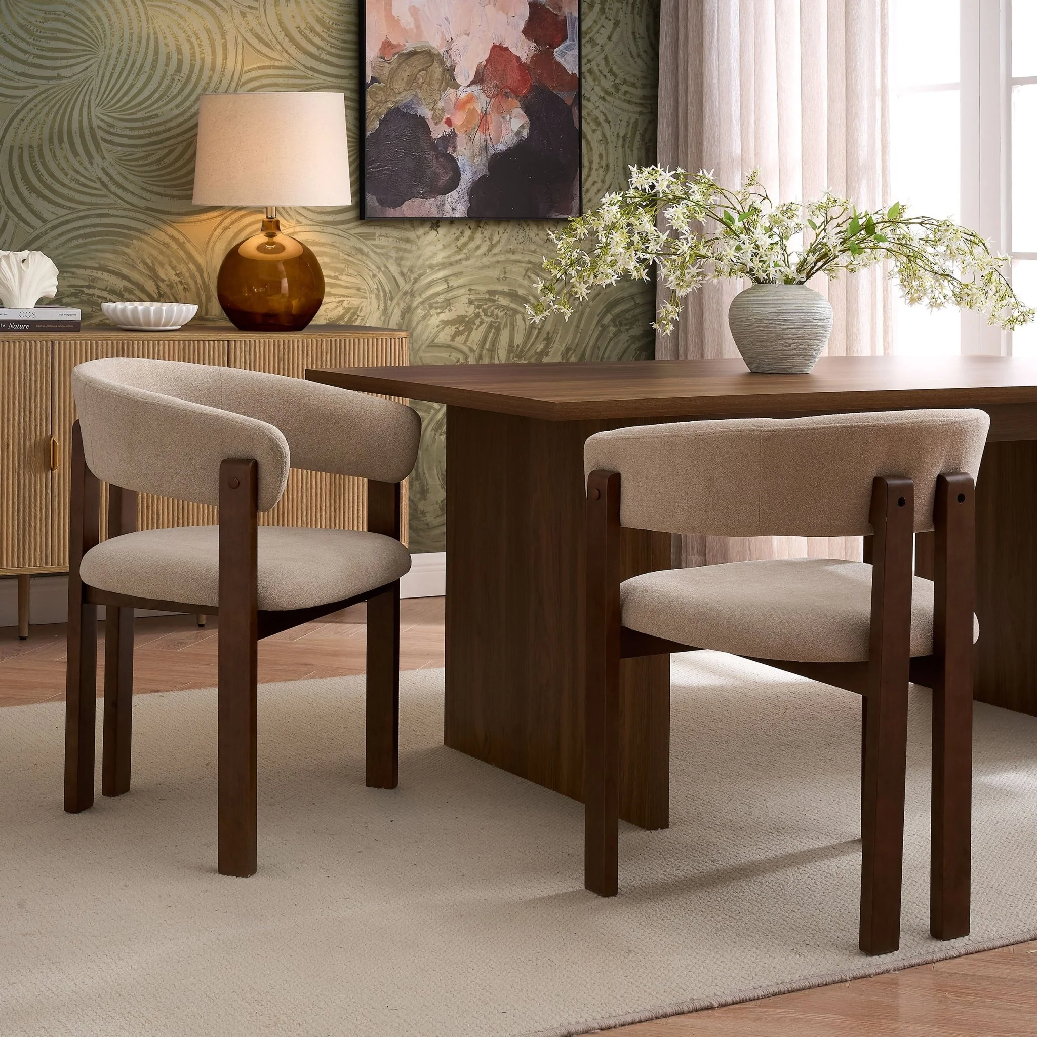 Bridget Set of 2 Dining Chairs - Chenille Oatmeal - Image 2