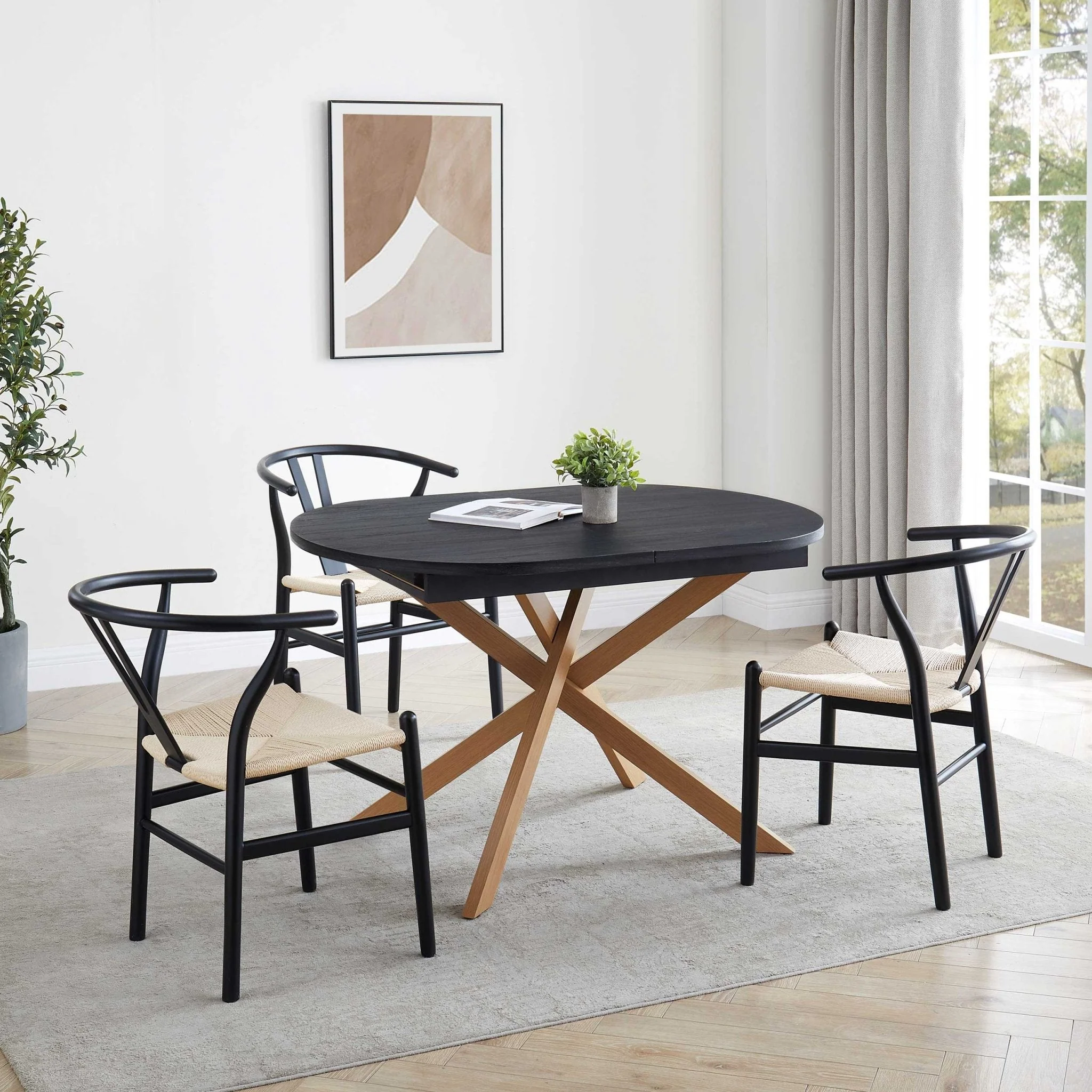 Brooke Oval Extendable 4-8 Seater Dining Table - Black/Wood - Image 2
