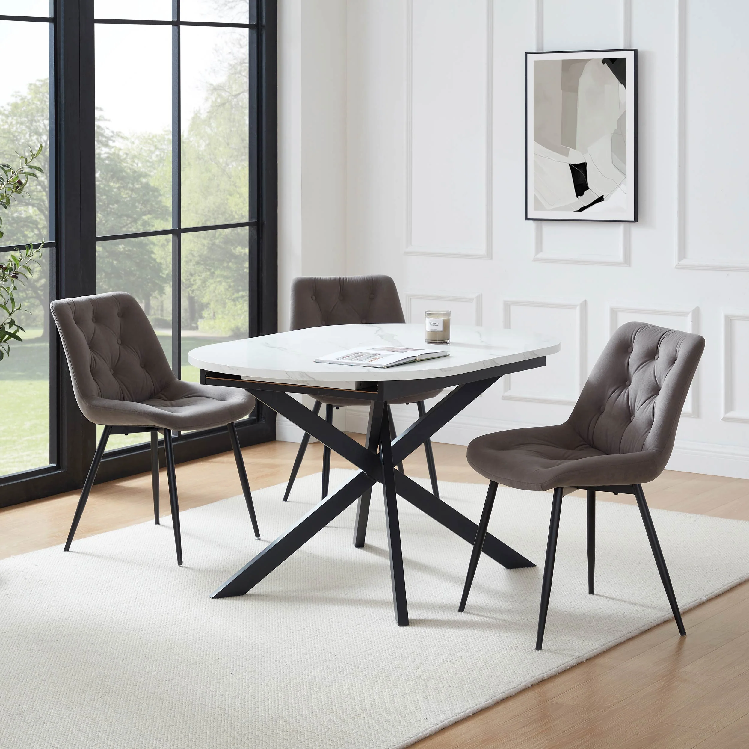 Brooke Oval Extendable 4-8 Seater Dining Table - Stone/Black - Image 2