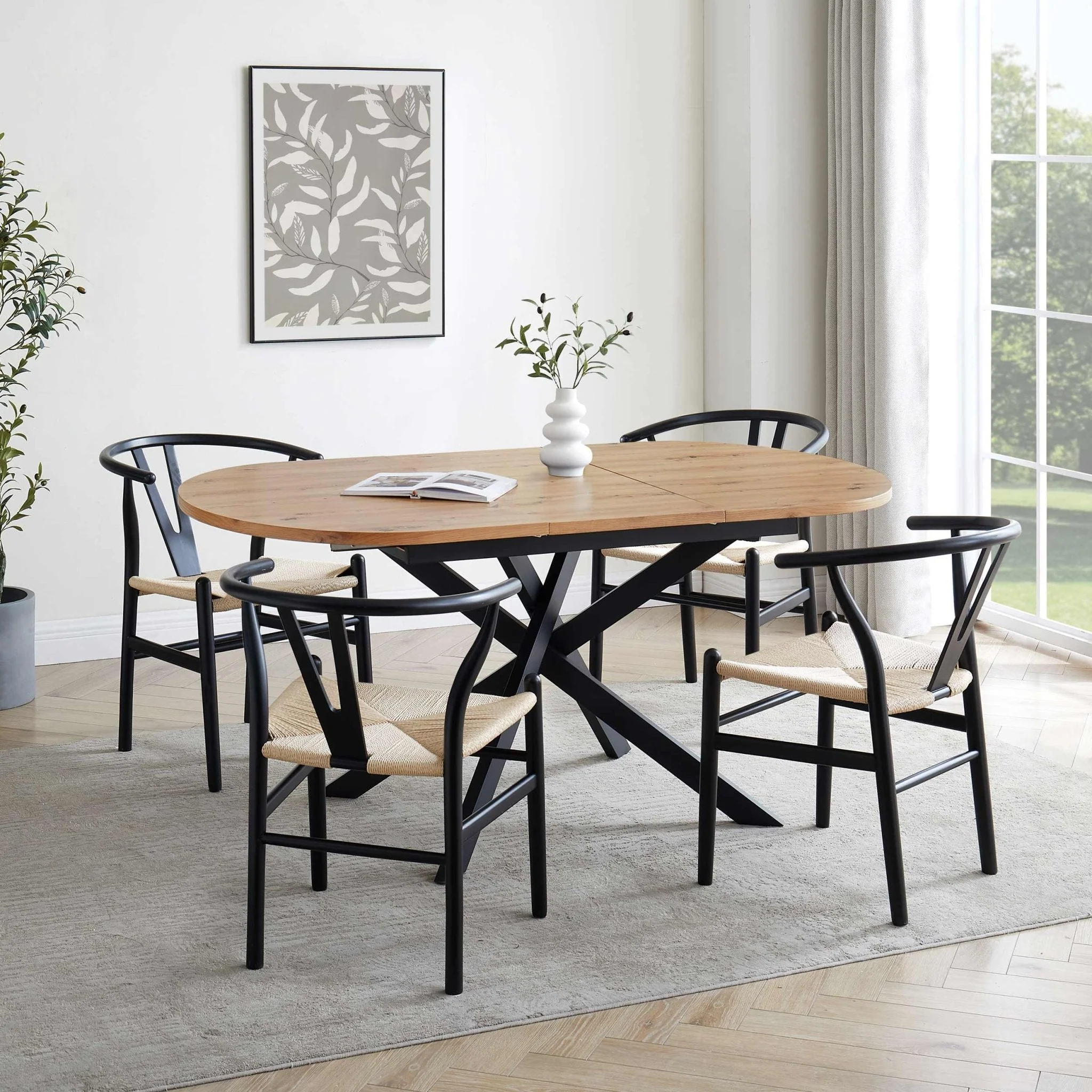 Brooke Oval Extendable 4-8 Seater Dining Table - Wood/Black