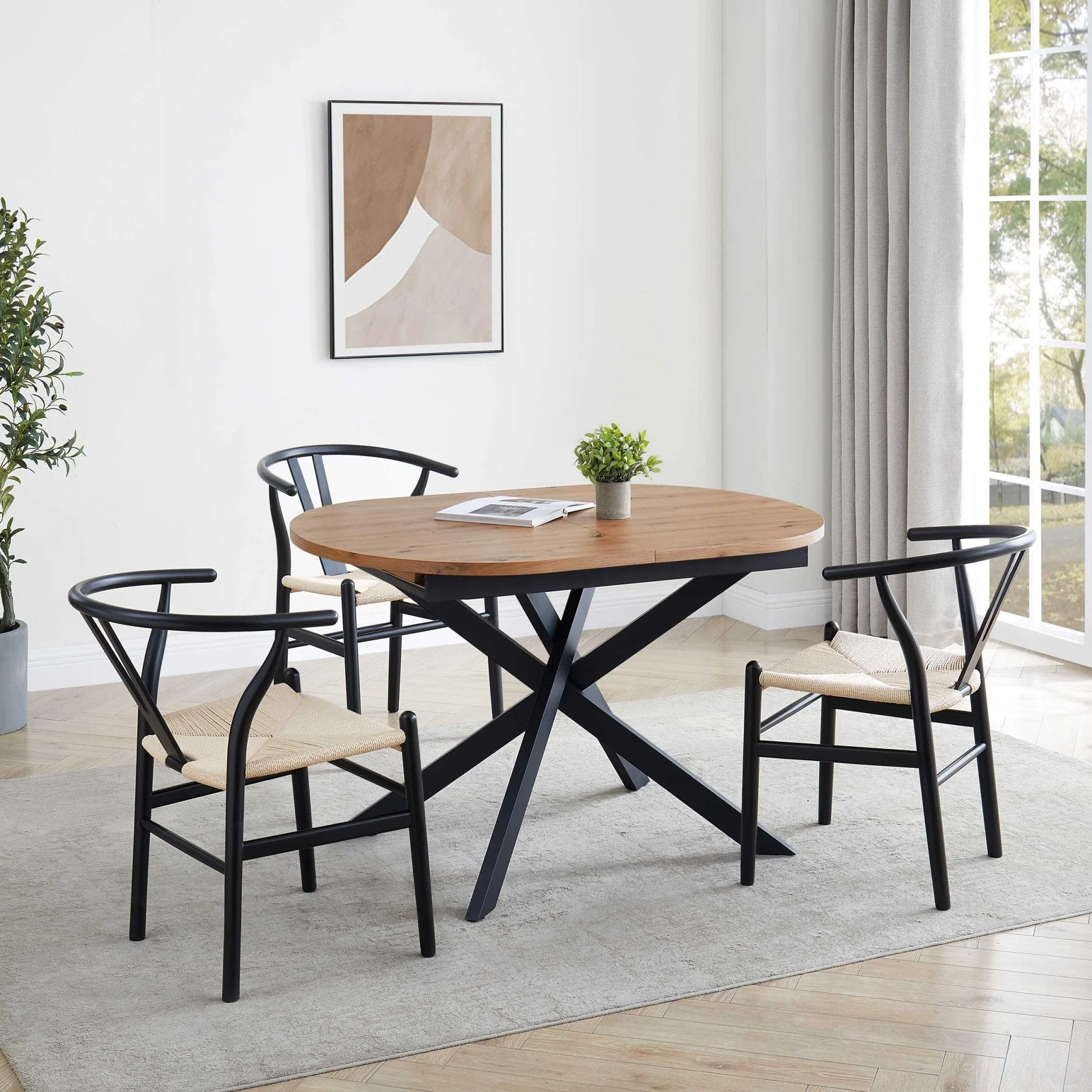 Brooke Oval Extendable 4-8 Seater Dining Table - Wood/Black - Image 2
