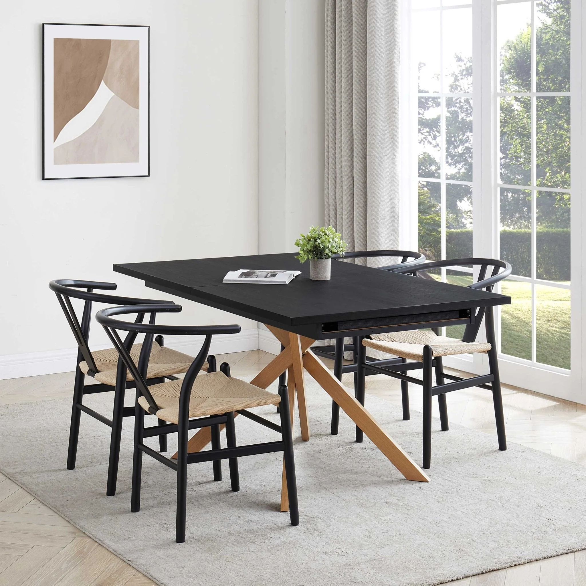 Brooke Rectangle Extendable 6-10 Seater Dining Table - Black/Wood - Image 2