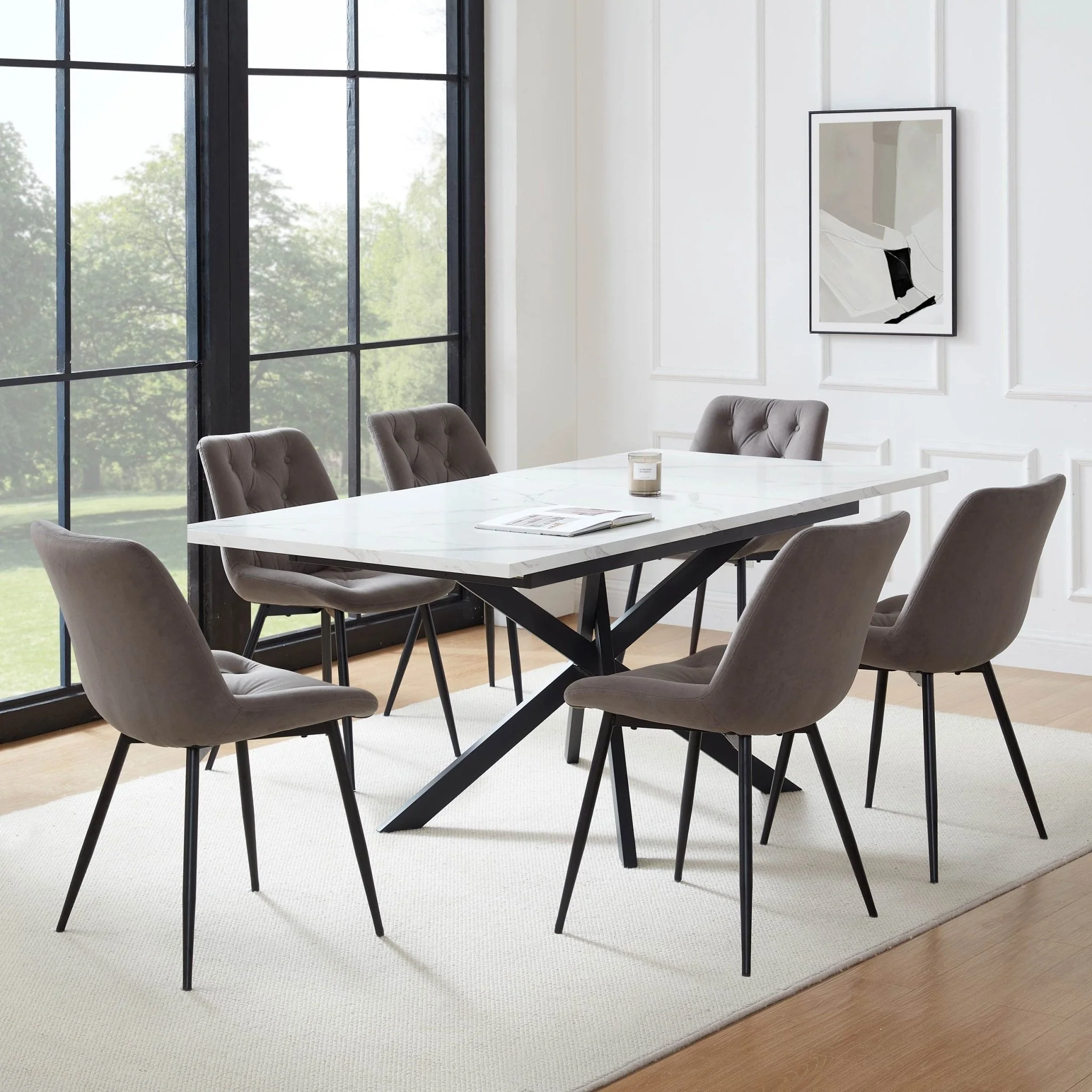 Brooke Rectangle Extendable 6-10 Seater Dining Table - Stone/Black