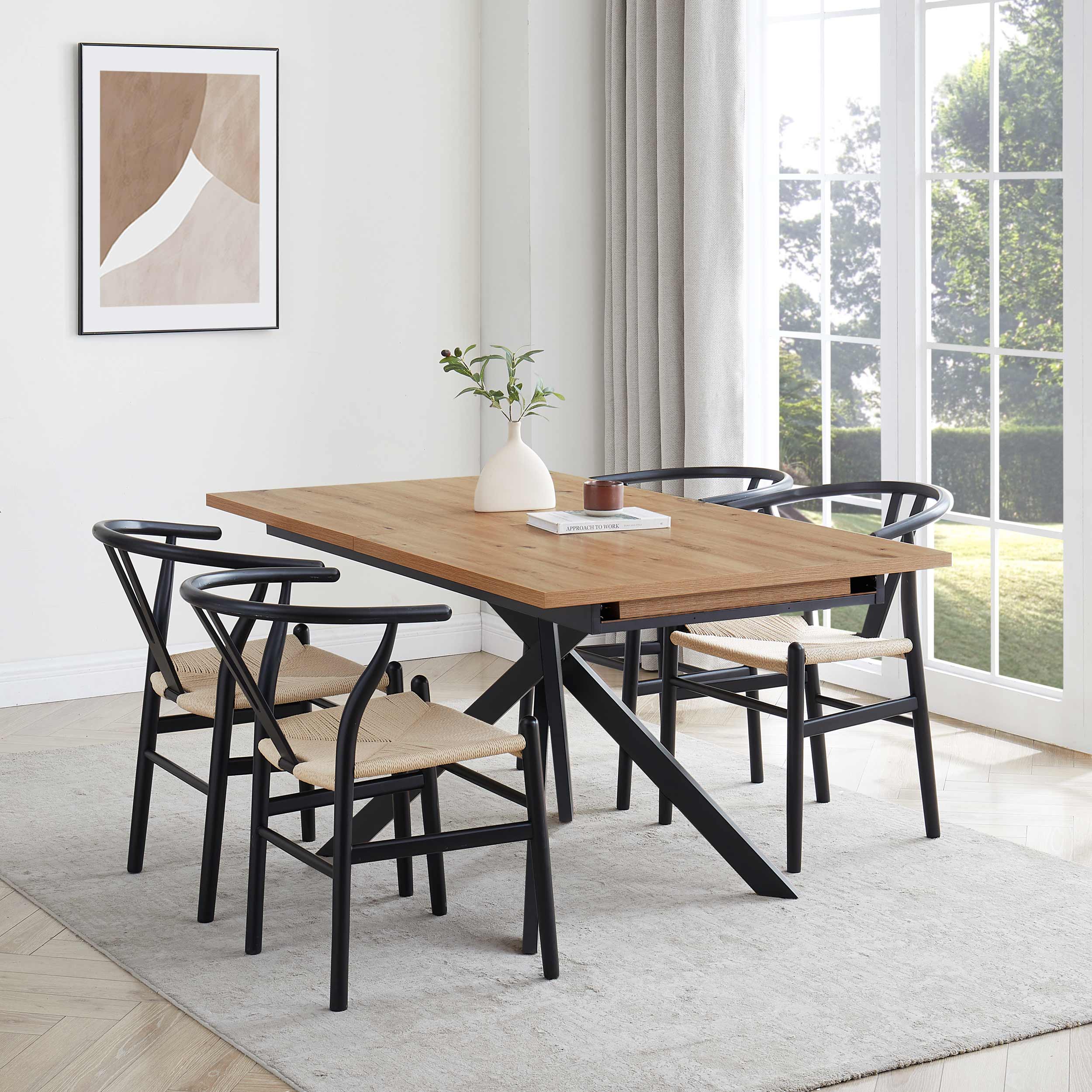 Brooke Rectangle Extendable 6-10 Seater Dining Table - Wood/Black - Image 5