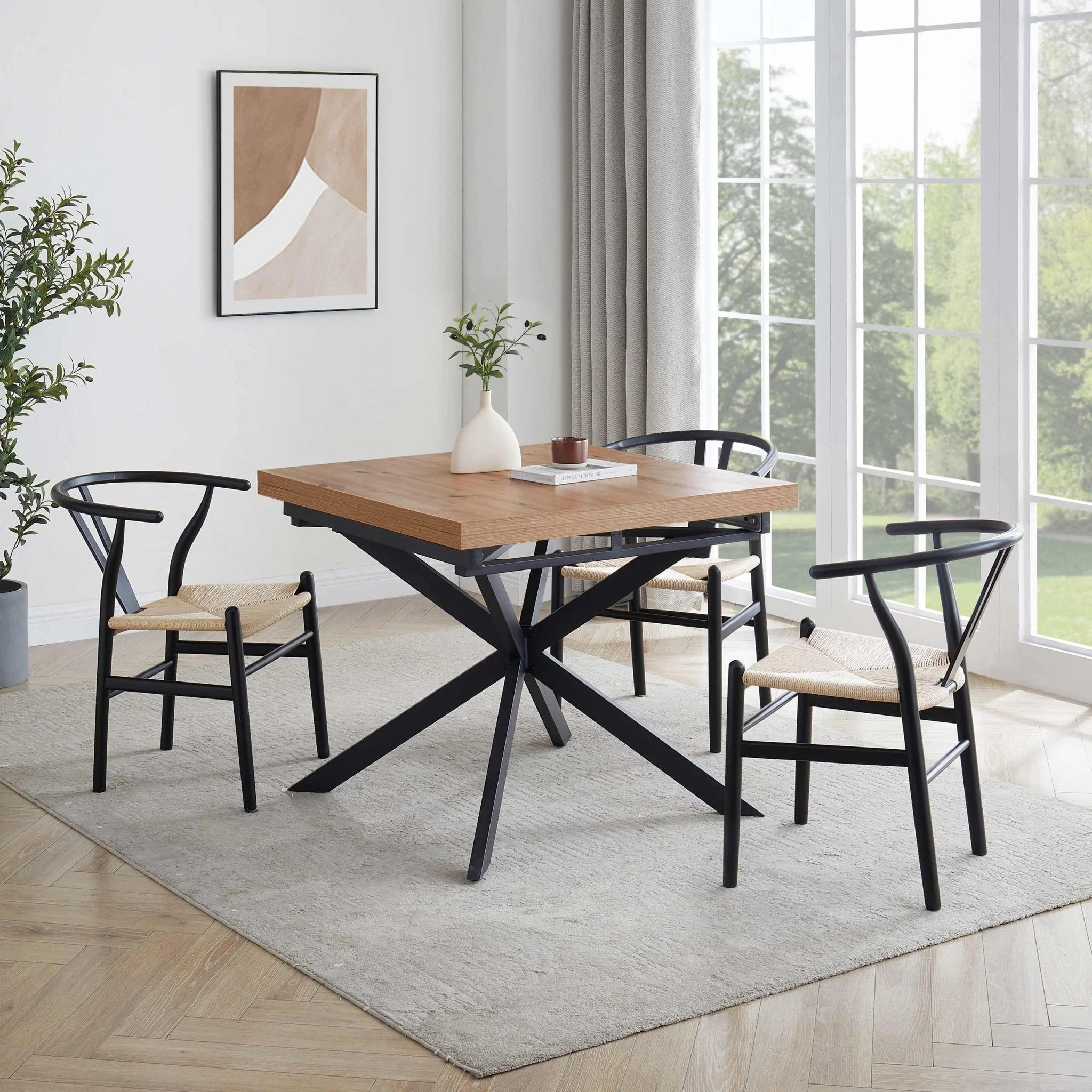 Brooke Square Extendable 4-8 Seater Dining Table - Wood/Black - Image 2