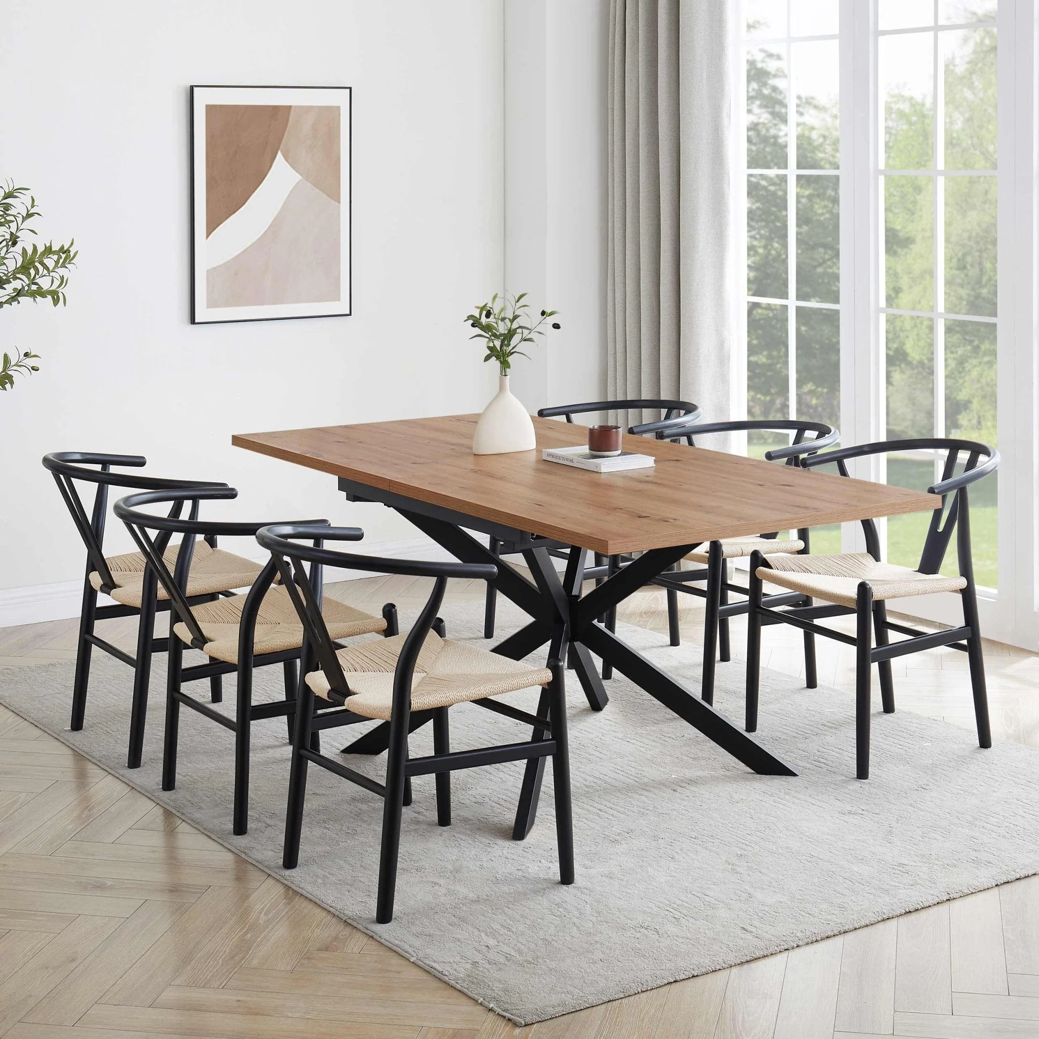 Brooke Square Extendable 4-8 Seater Dining Table - Wood/Black - Image 4