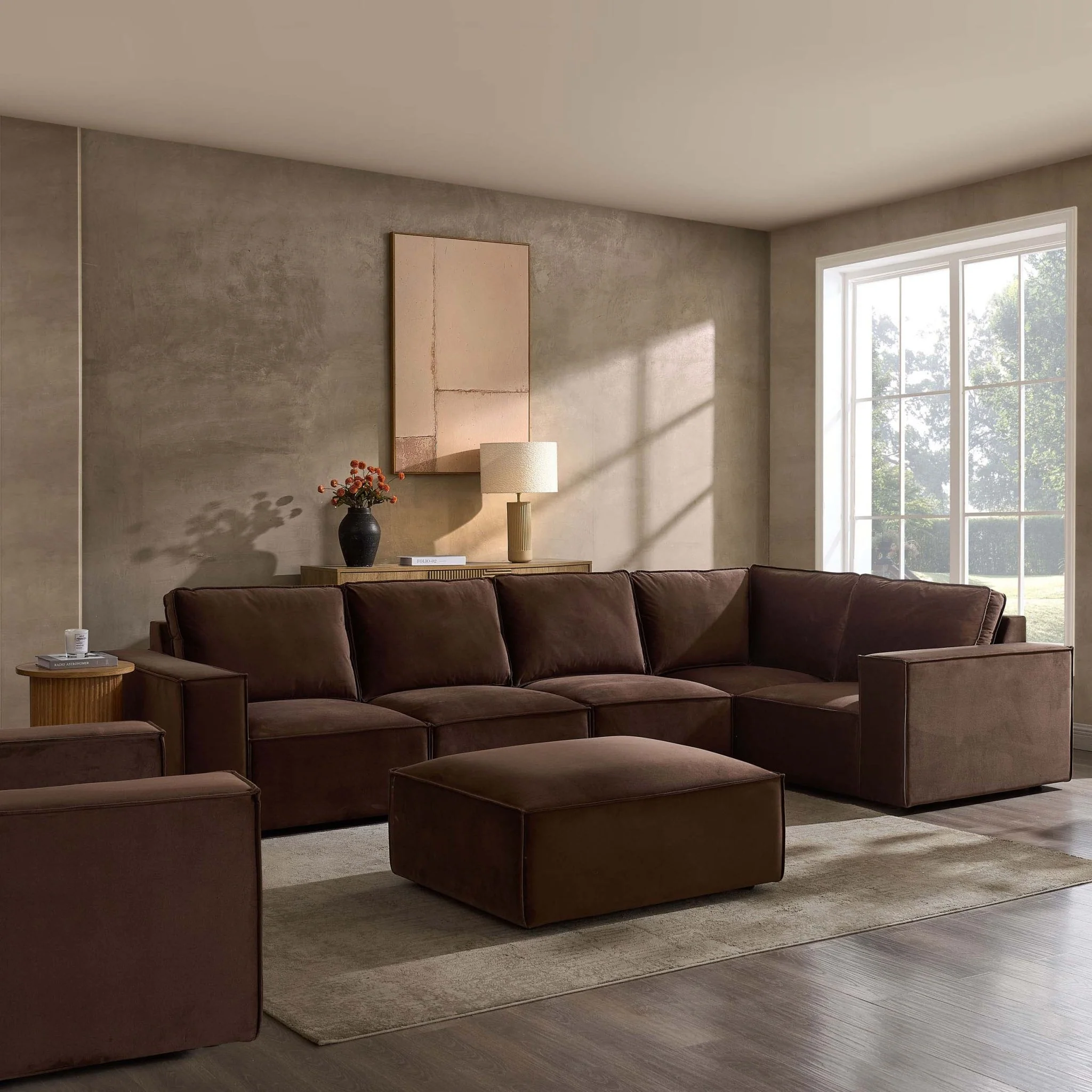 Brooklyn Large Right Hand L-Shape Sofa - Cappuccino