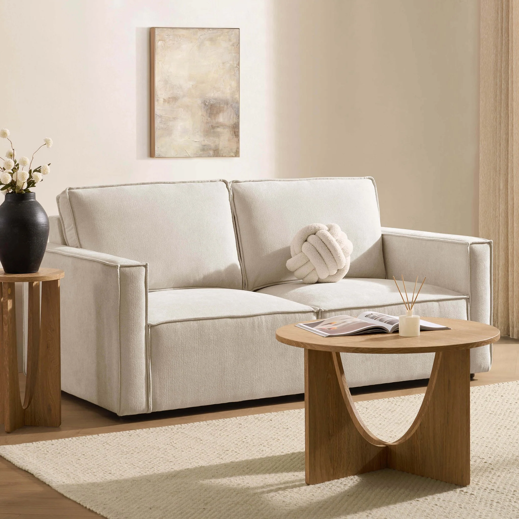 Brooklyn Slim Arm 2 Seater Sofa - Chenille Ivory