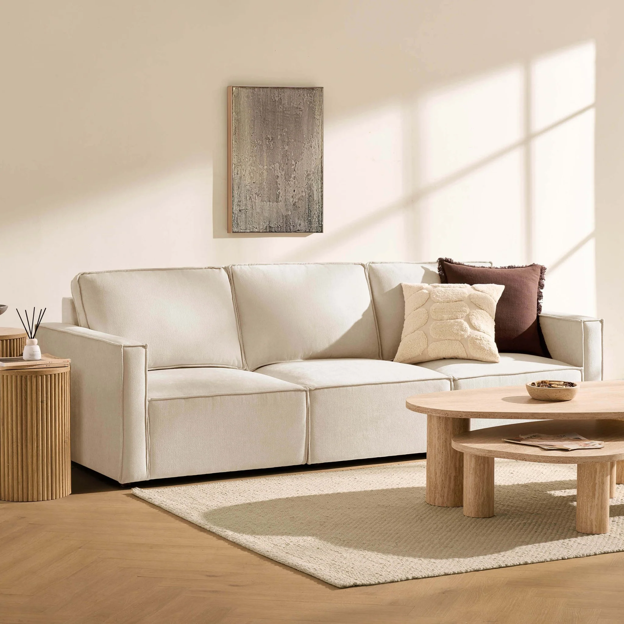Brooklyn Slim Arm 3 Seater Sofa - Chenille Ivory