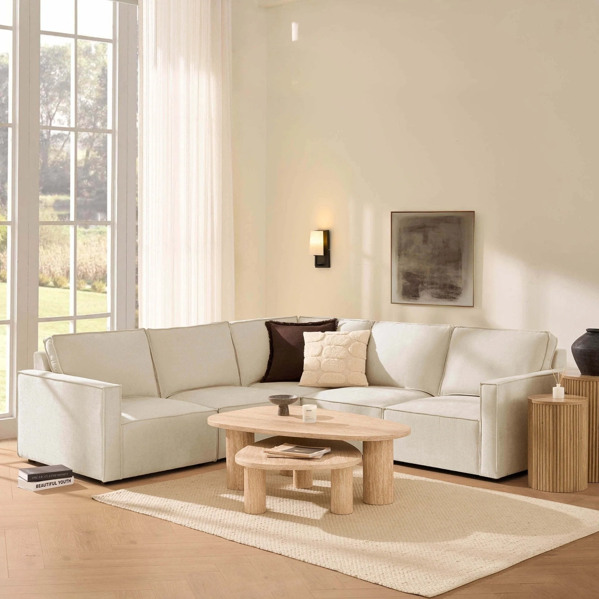 Brooklyn Slim Arm Large Left Hand Corner Sofa - Chenille Ivory
