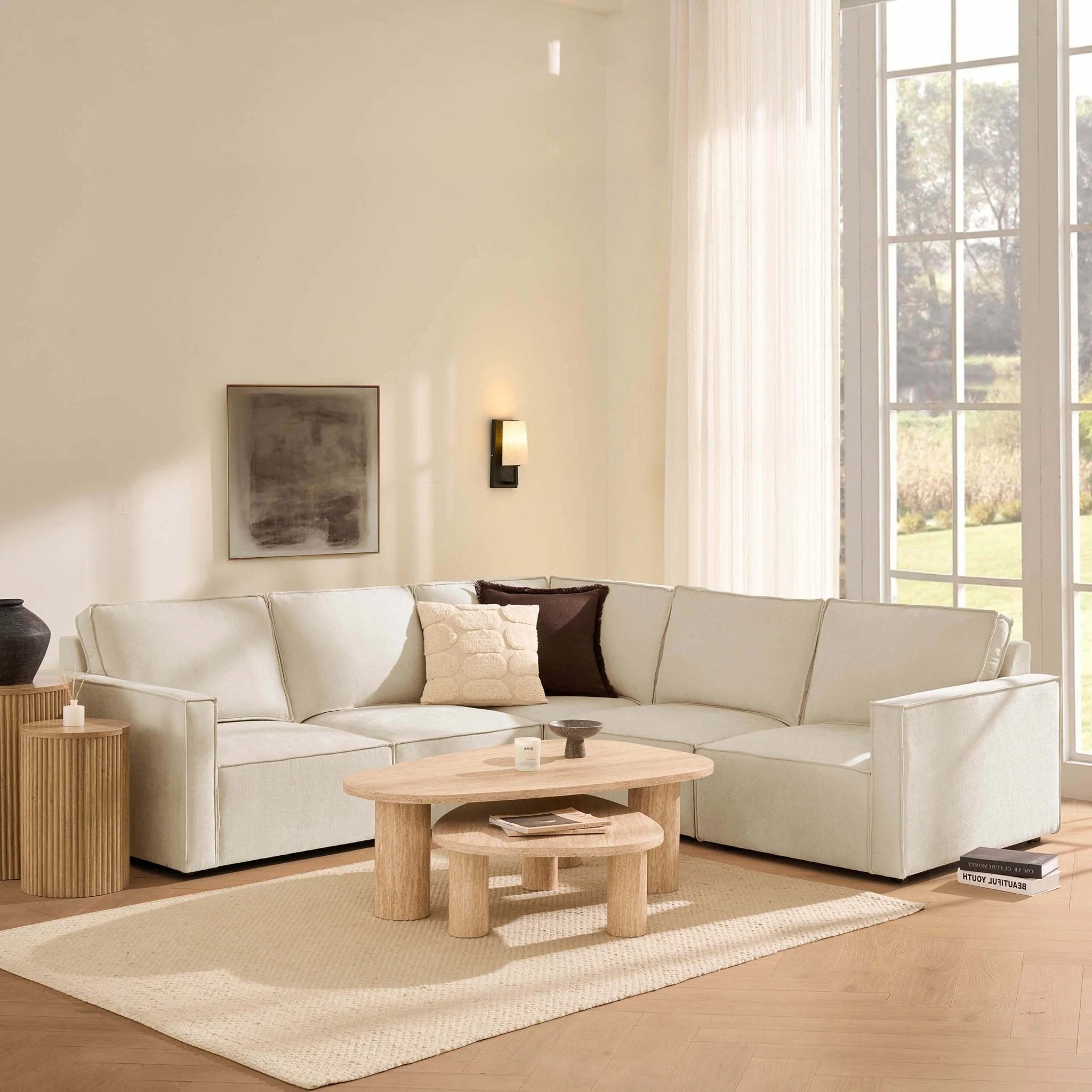 Brooklyn Slim Arm Large Right Hand Corner Sofa - Chenille Ivory