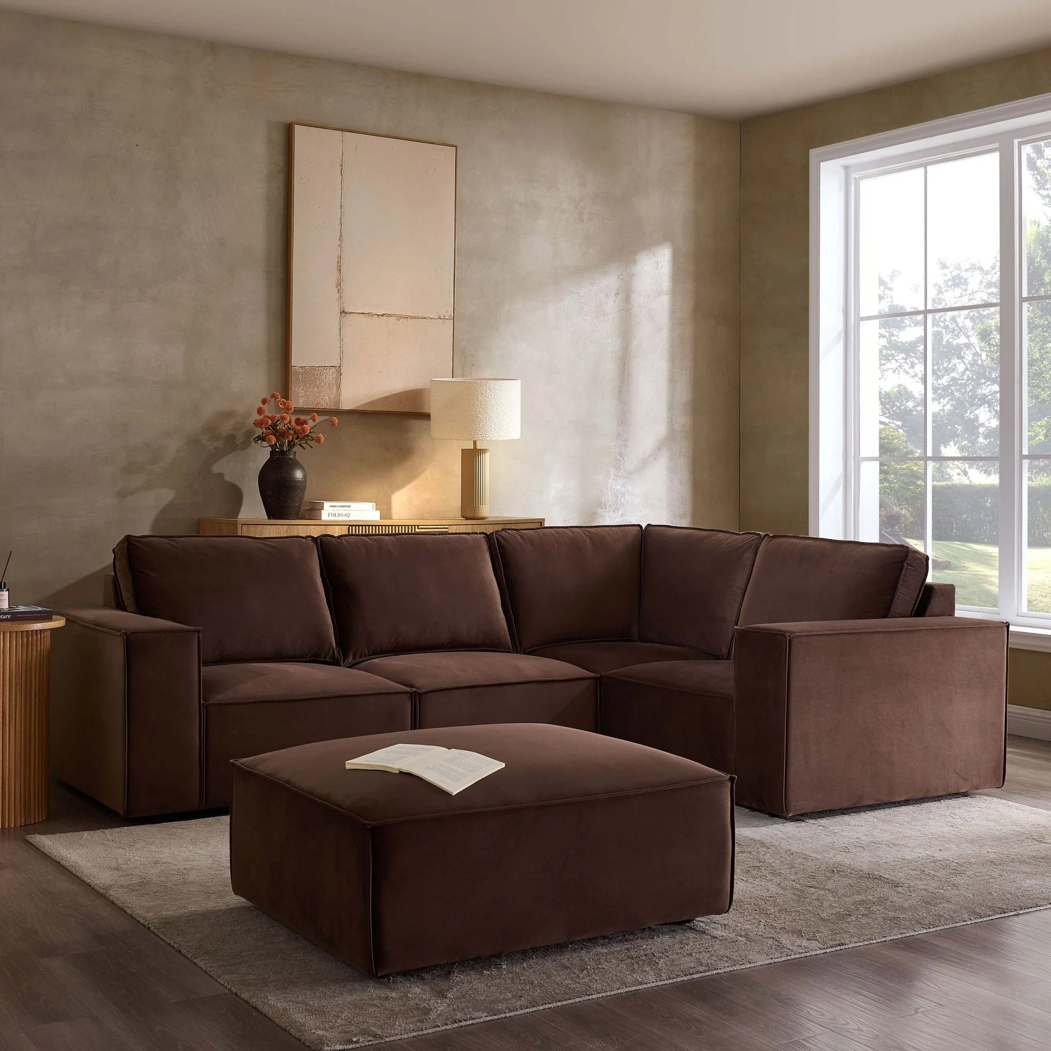 Brooklyn Small Right Hand L-Shape Sofa - Cappuccino - Image 2