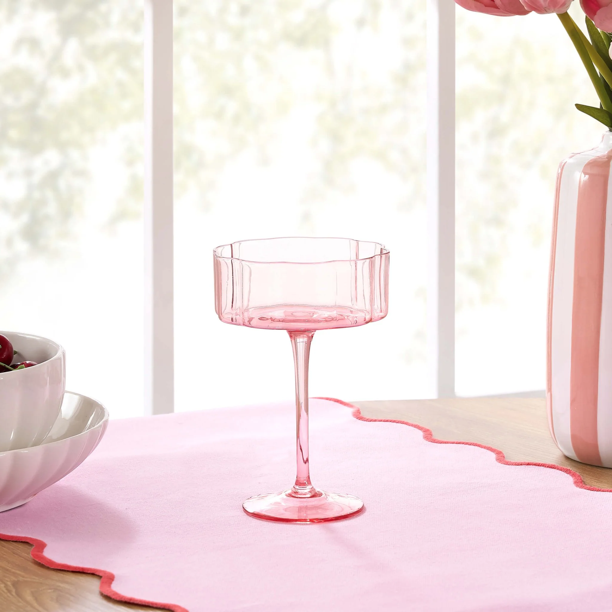 Brynn Scalloped Edge Glass Coupes - Set of 4 - Pink - Image 2