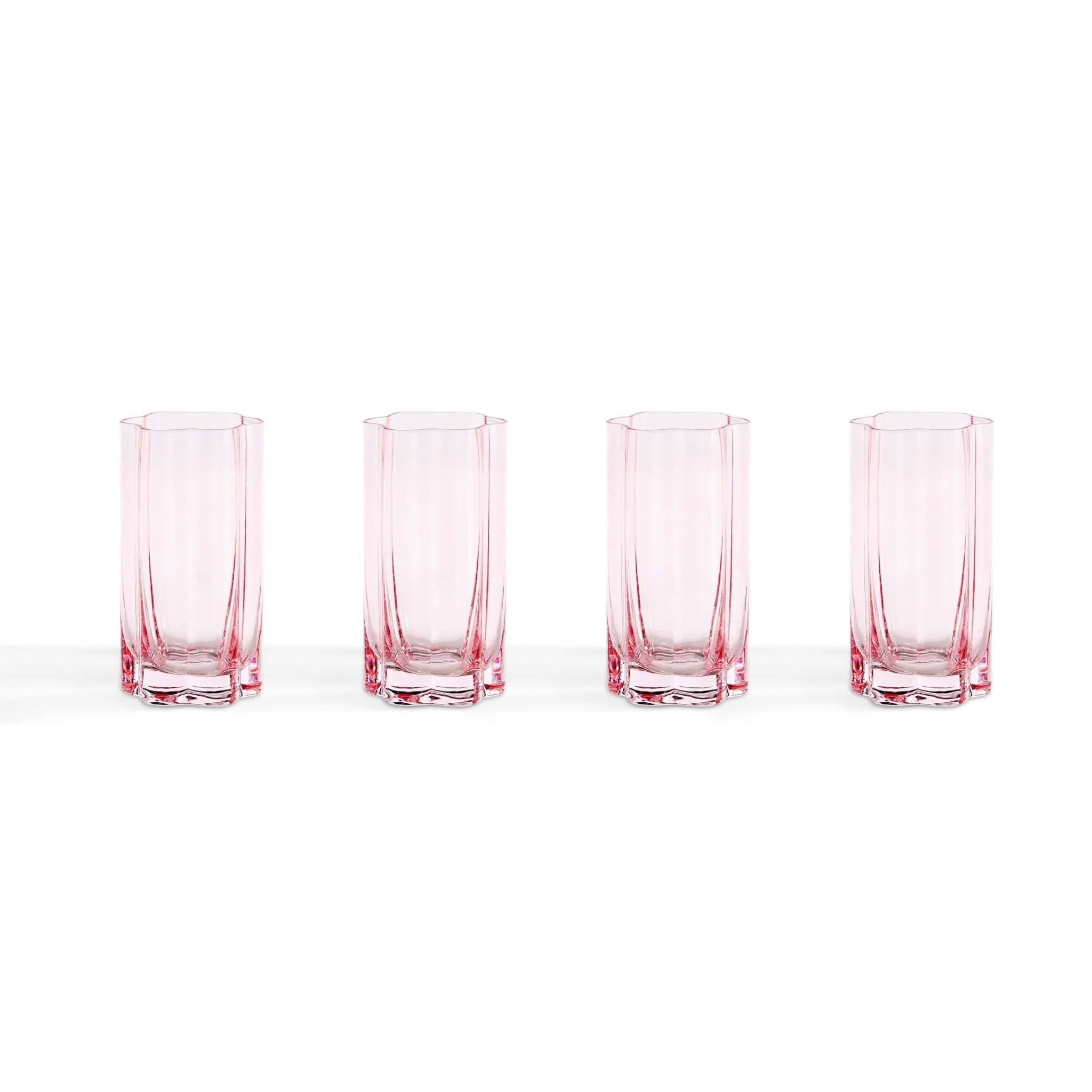 Brynn Scalloped Edge Glass Highballs - Set of 4 - Pink - Image 4