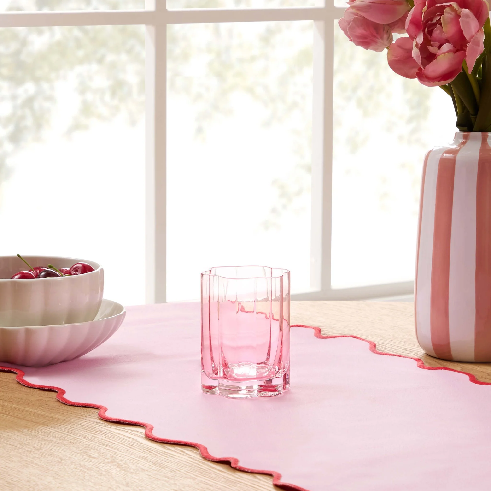 Brynn Scalloped Edge Glass Tumblers - Set of 4 - Pink - Image 2
