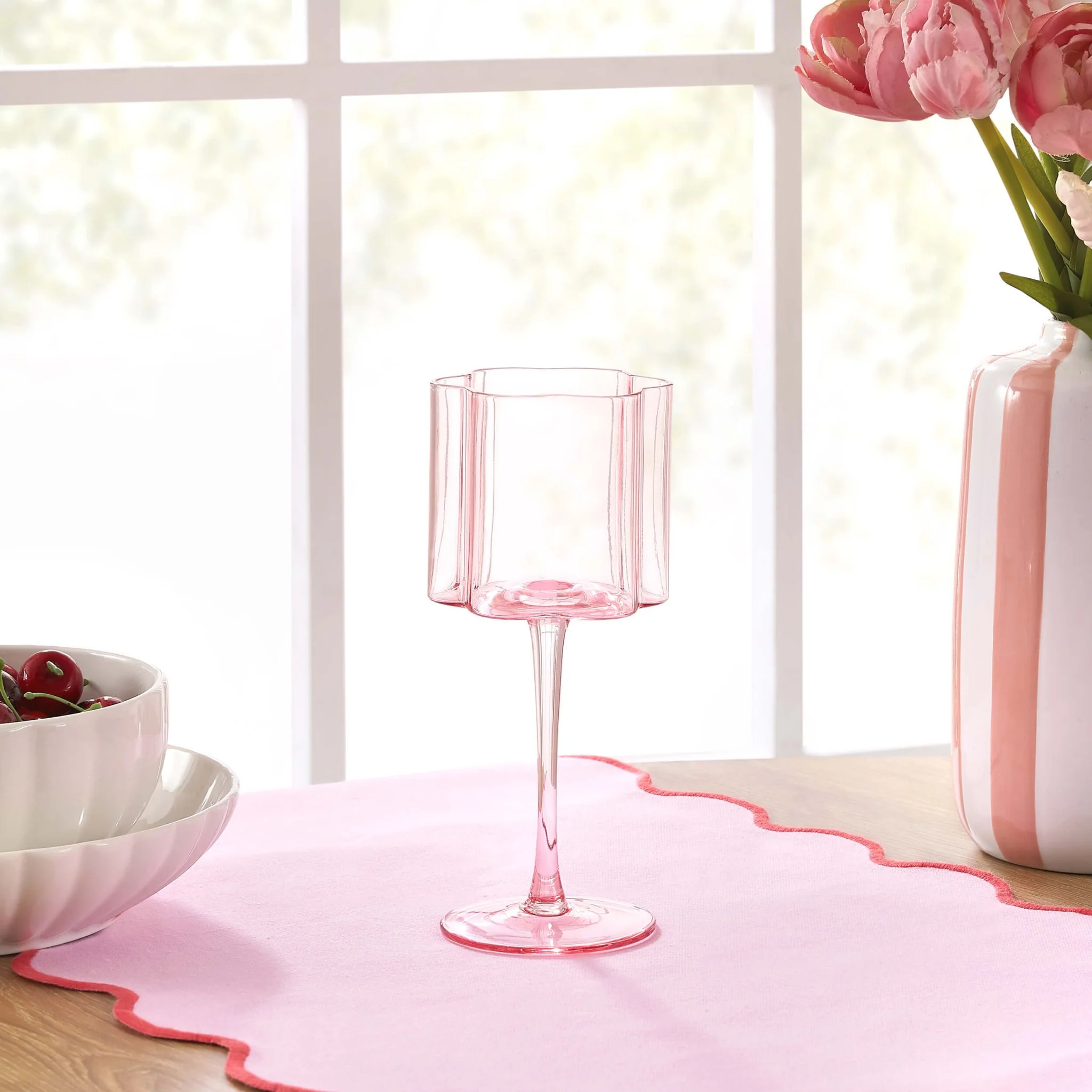 Brynn Scalloped Edge Wine Glasses - Set of 4 - Pink - Image 4