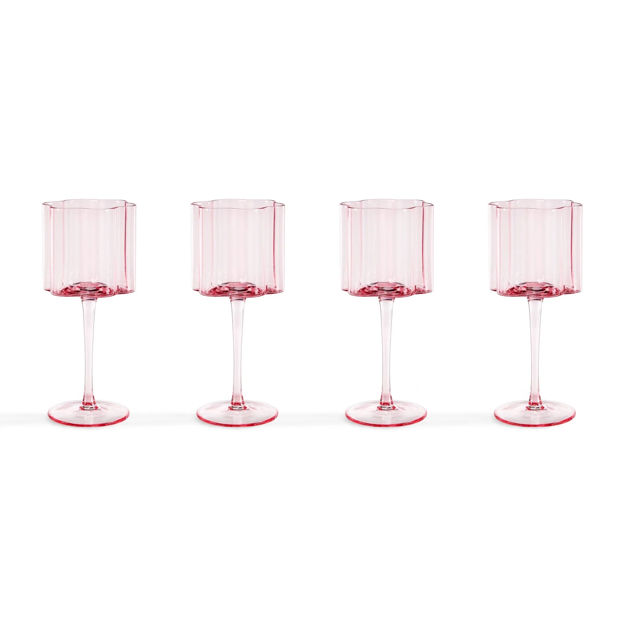 Brynn Scalloped Edge Wine Glasses - Set of 4 - Pink - Image 7