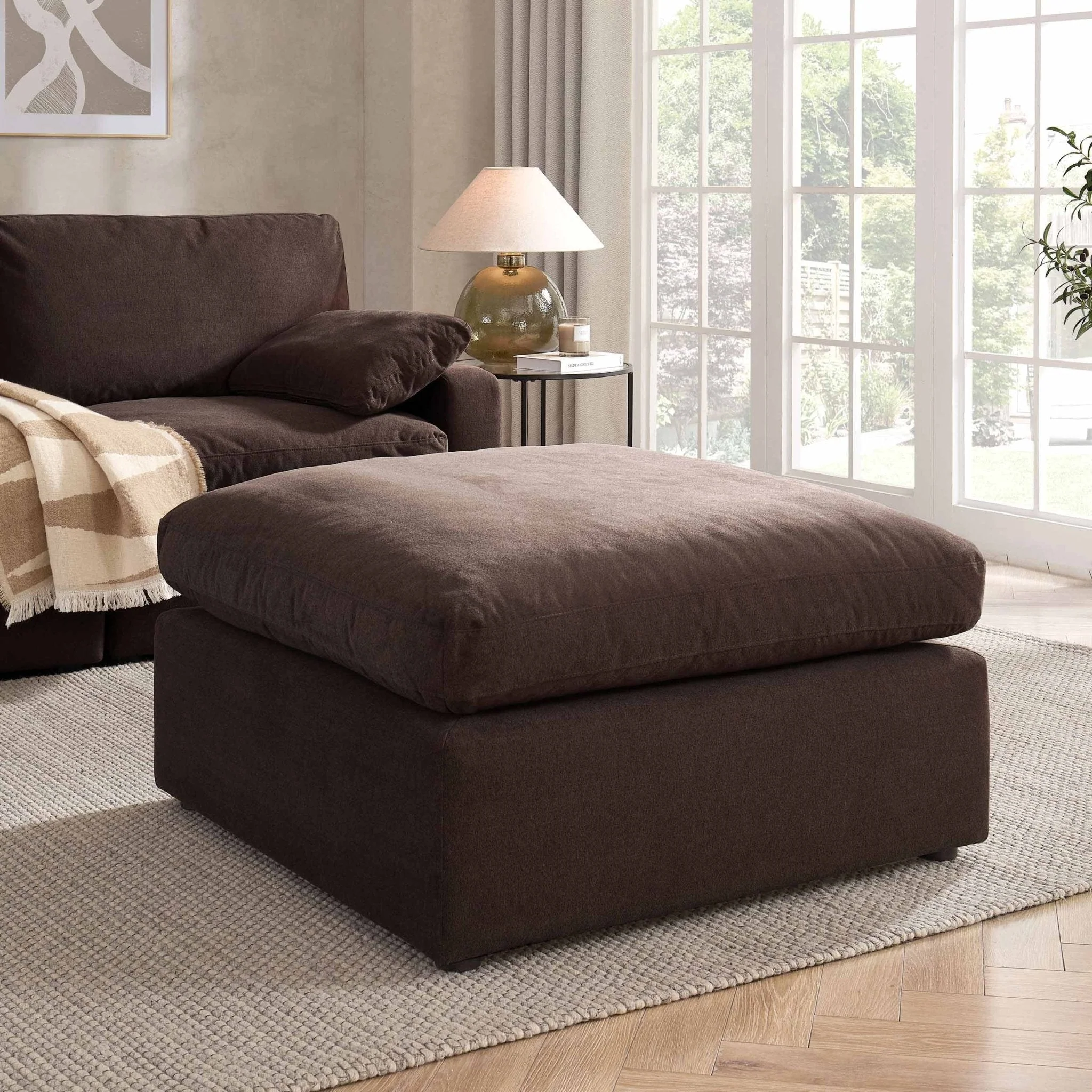 Cairo Feather Pouffe - Chocolate
