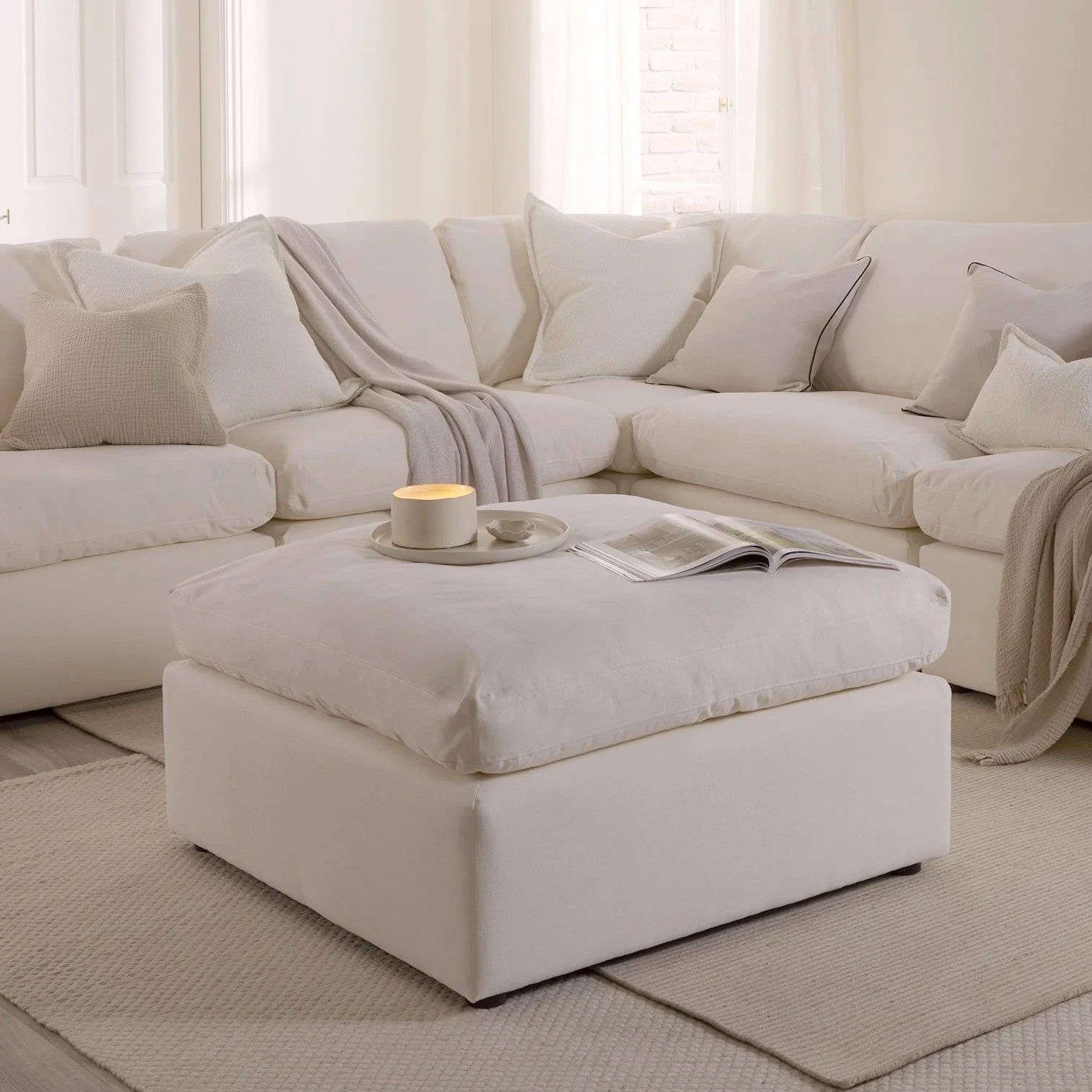 Cairo Feather Pouffe - Vanilla