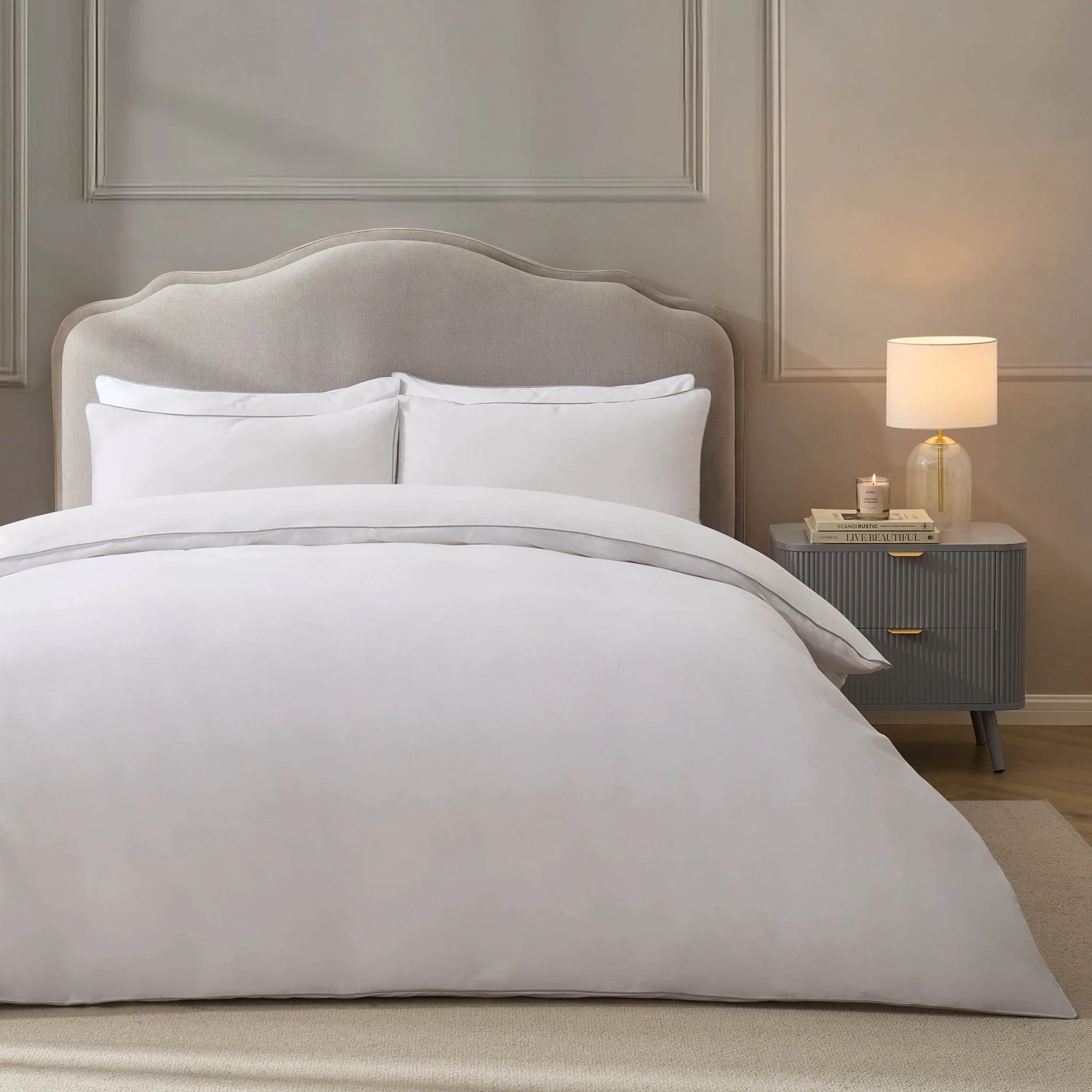 Cambridge 200 Thread Count Duvet Cover - Cotton - White/Grey