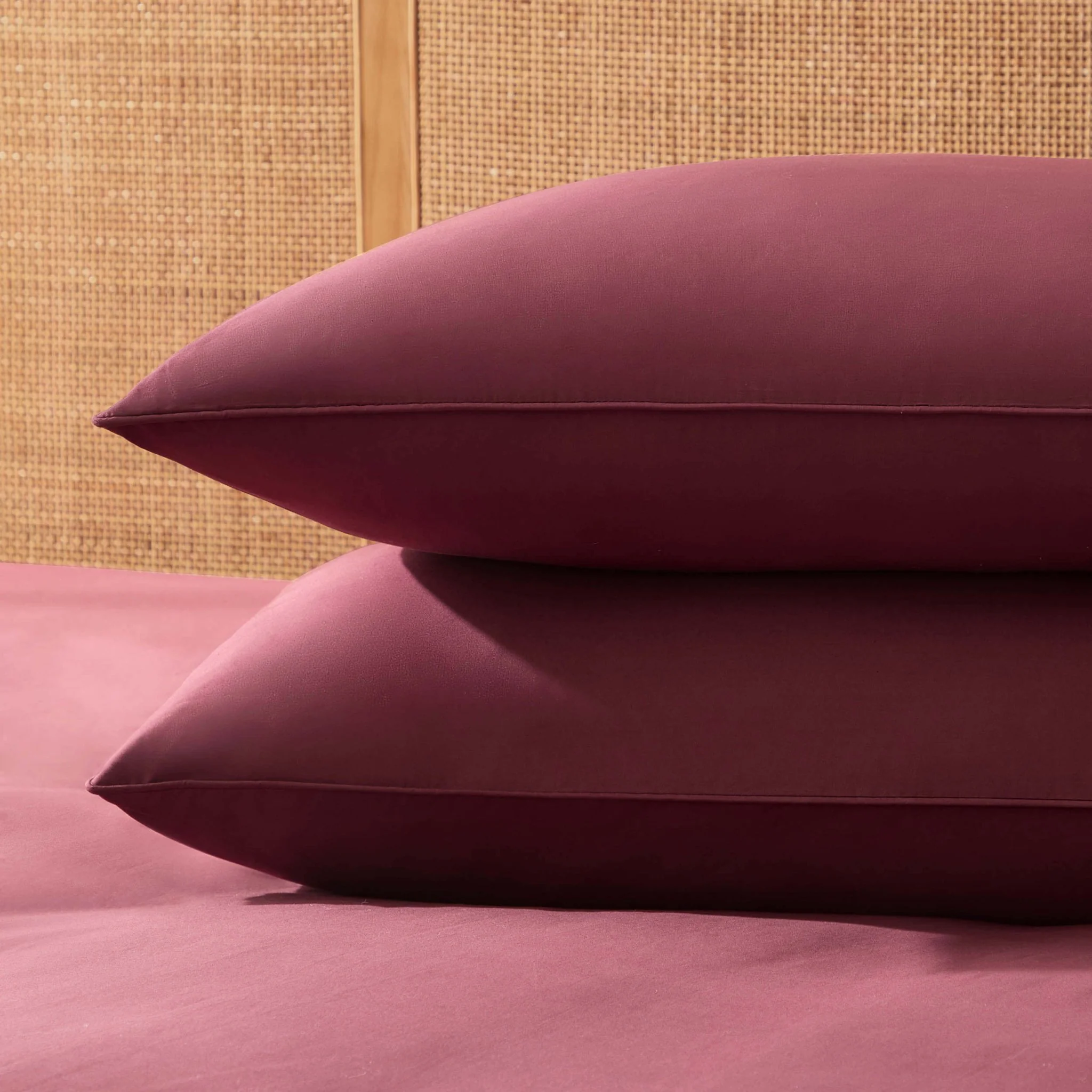 Pair of Cambridge Piped Edge Pillowcases -  200 Thread Count - Dark Berry