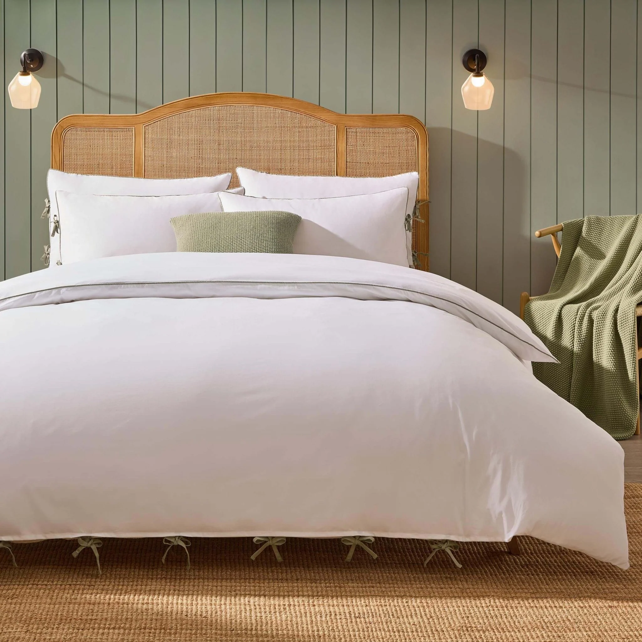 Cambridge with Bows 200 Thread Count Duvet Cover - Sage