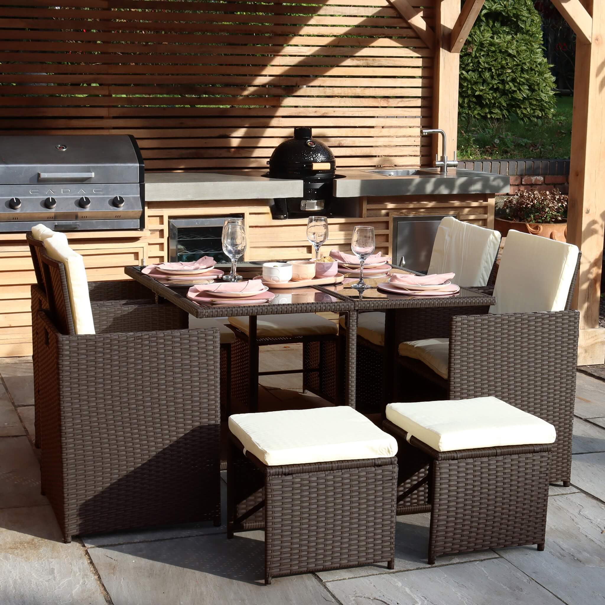 Cannes Outdoor 8-Seater Dining Set - Brown