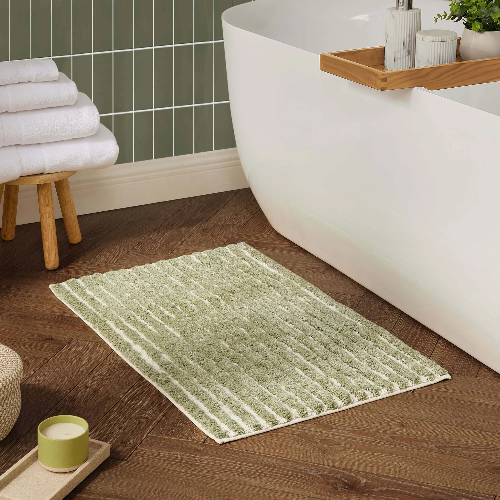 Capri Tufted Stripe Bath Mat  - Olive