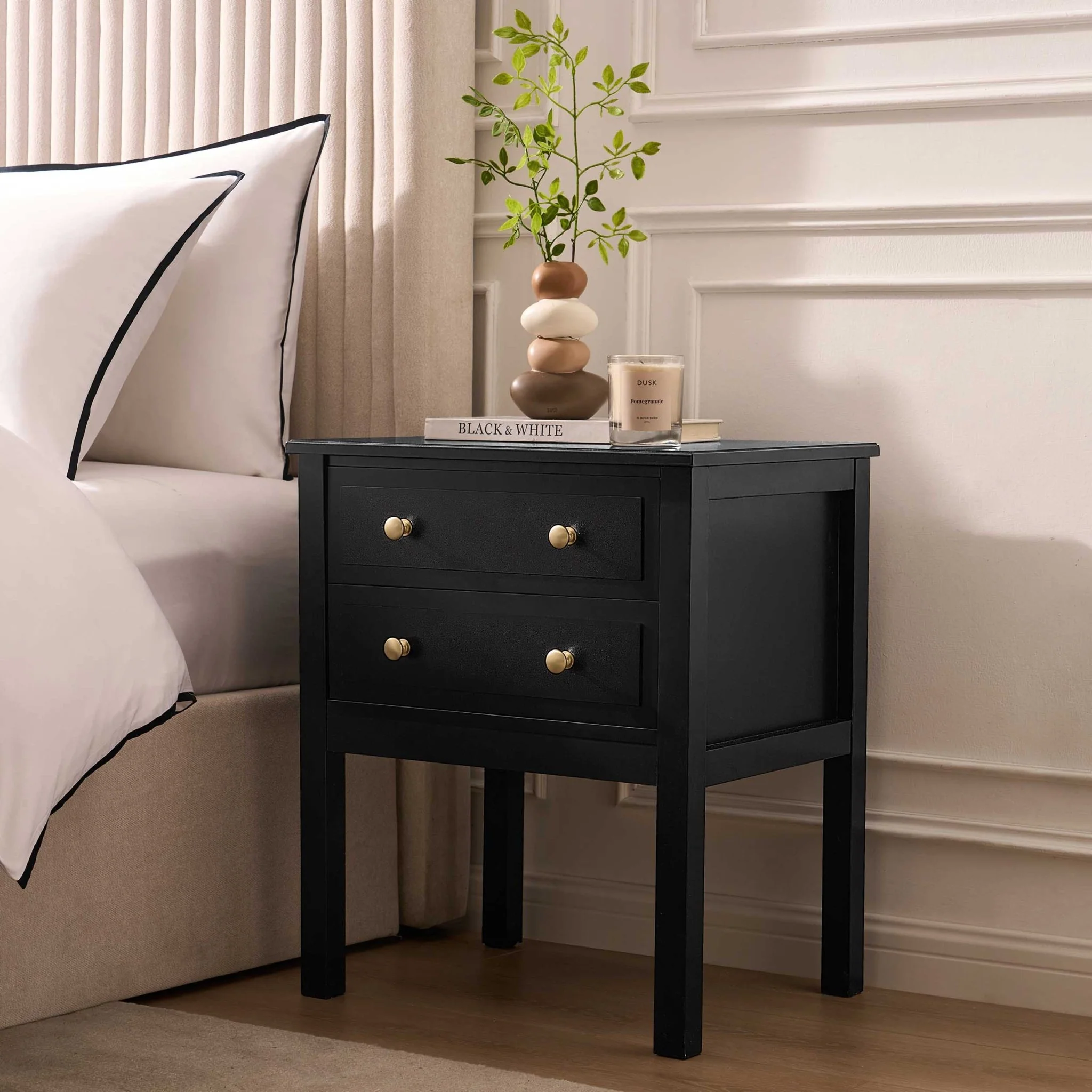 Carolina 2 Drawer Bedside Table - Black