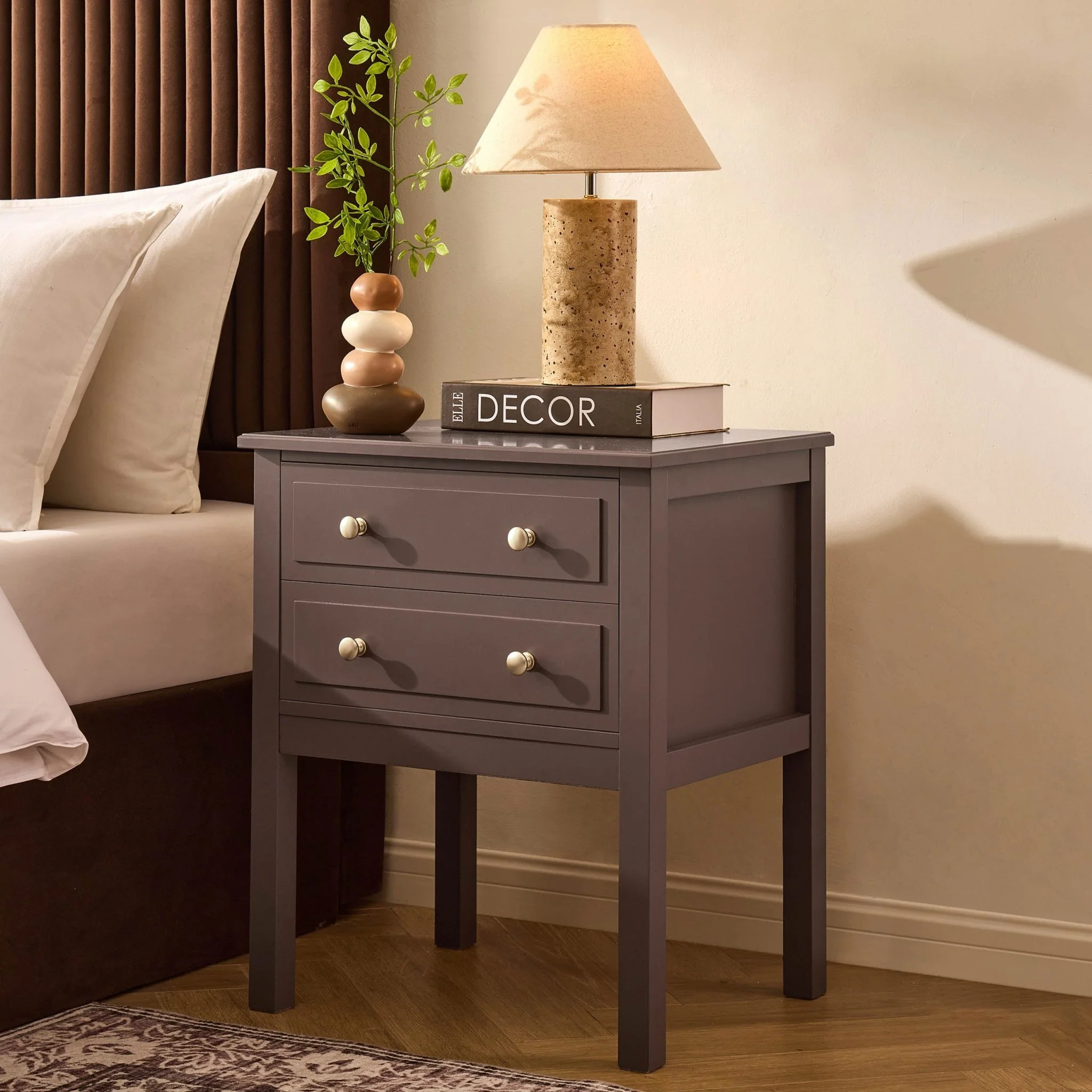 Carolina 2 Drawer Bedside Table - Mocha
