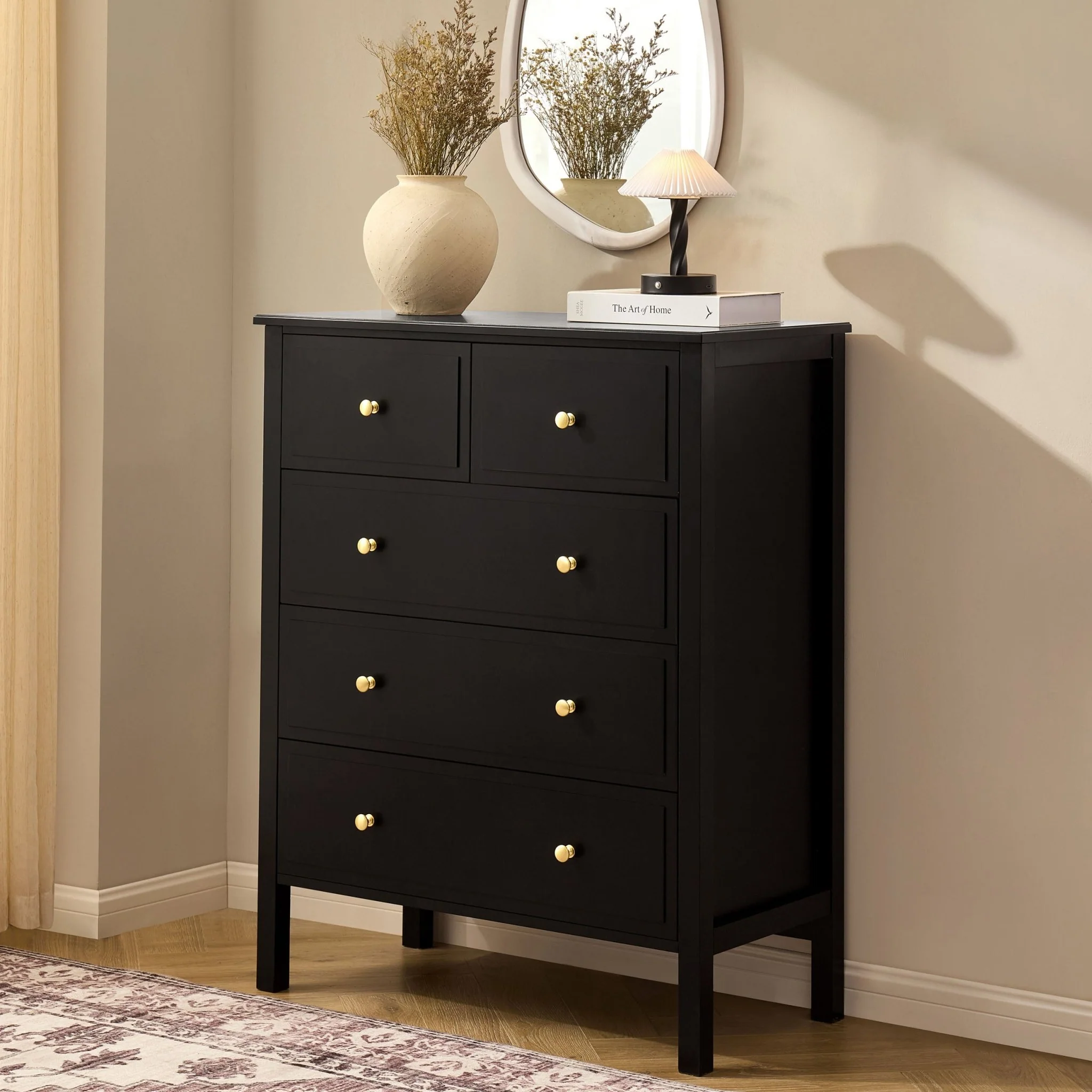 Carolina 5 Drawer Chest - Black