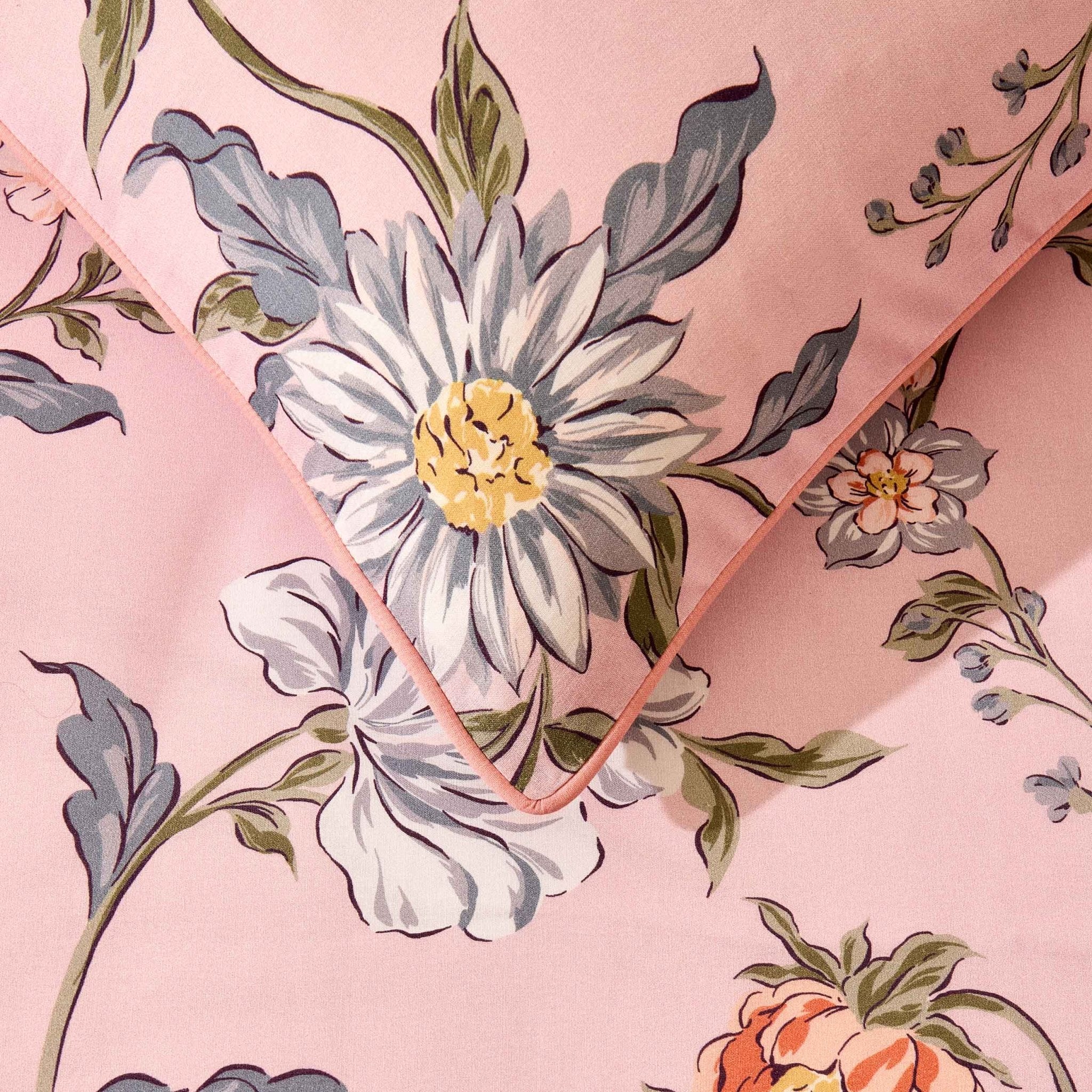 Celeste 300 Thread Count 100% Cotton Floral Duvet Cover & Pillowcase Set - Pink - Image 7