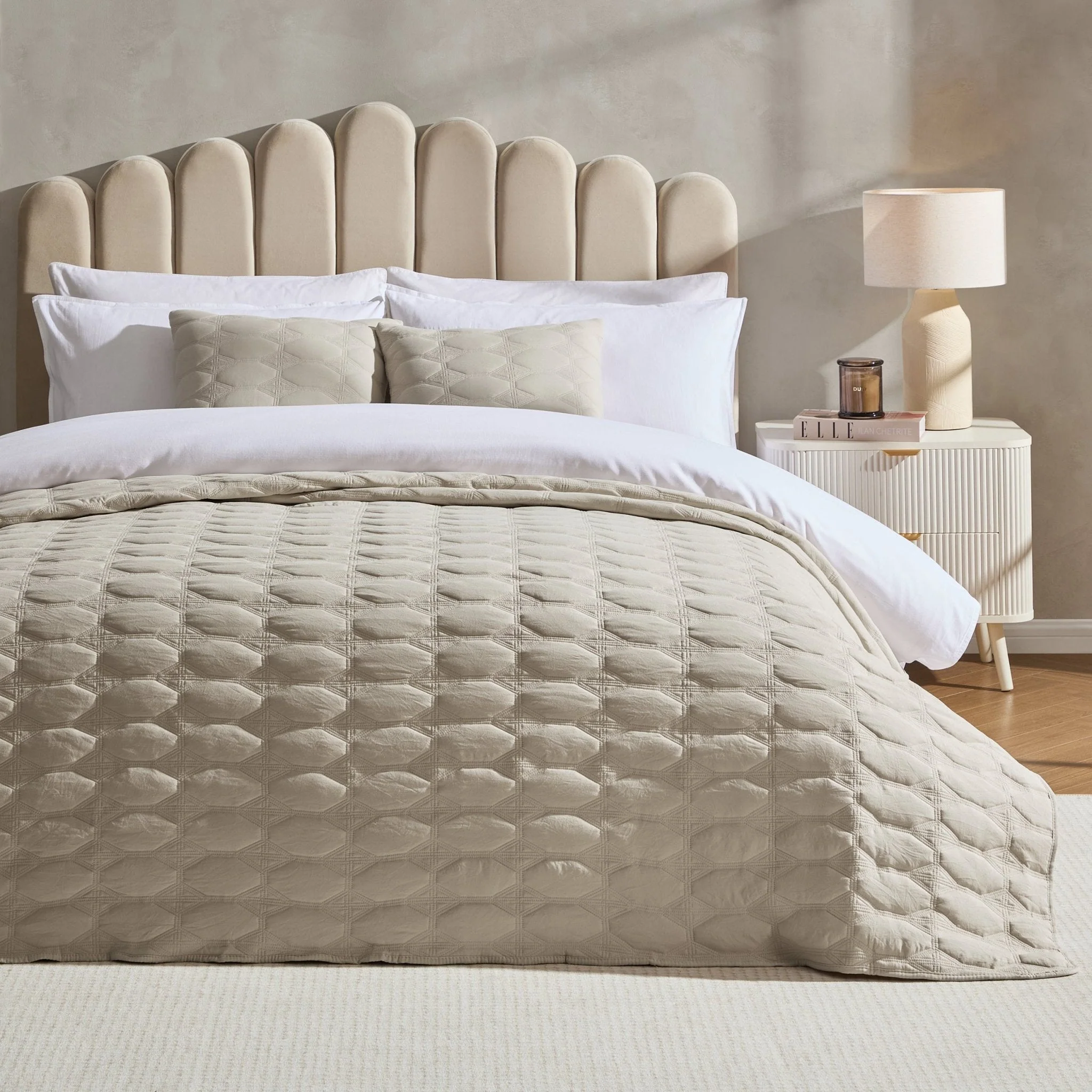 Charlotte Geometric Embroidered Bedspread 2.5m x 2.6m - Natural