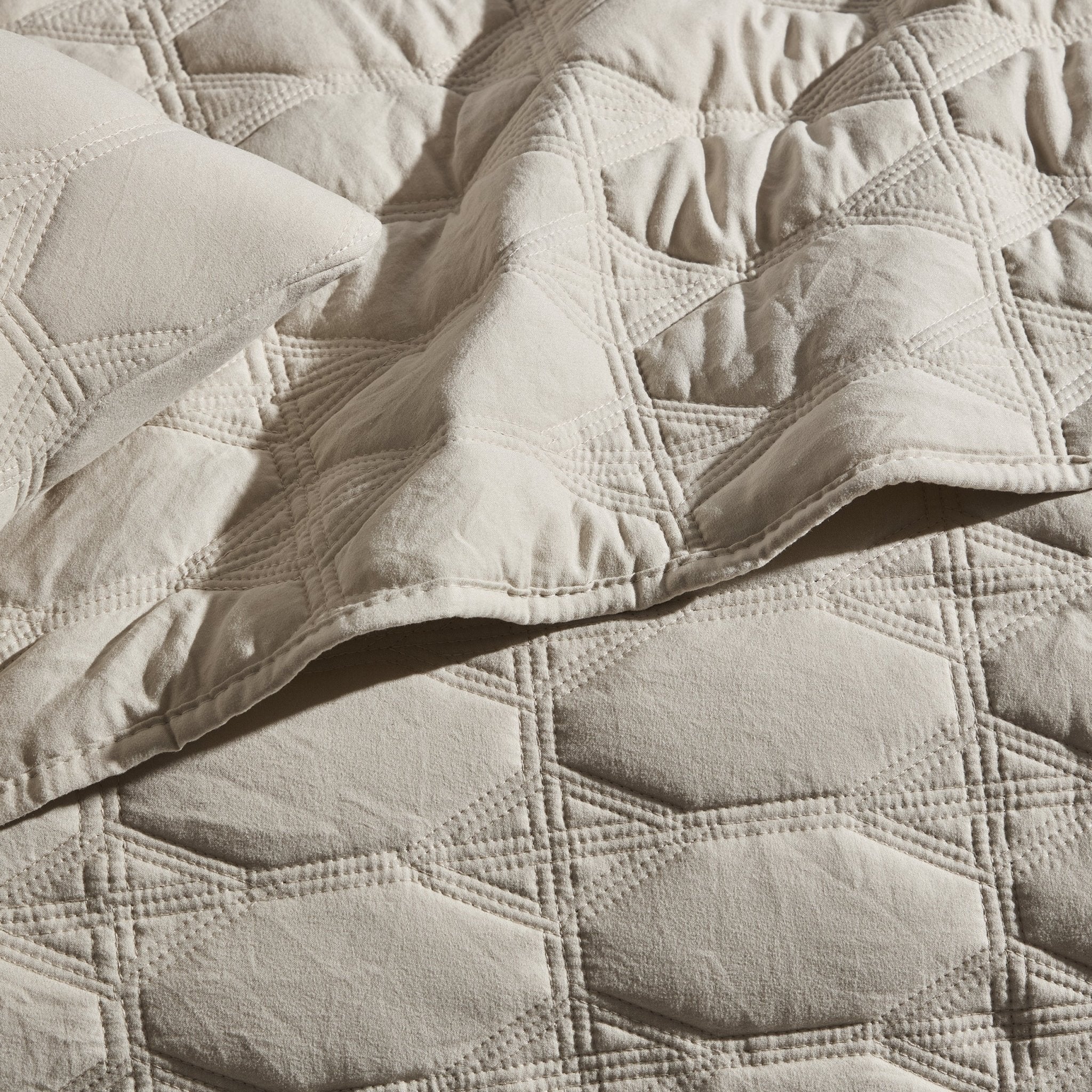 Charlotte Geometric Embroidered Bedspread 2.5m x 2.6m - Natural - Image 3
