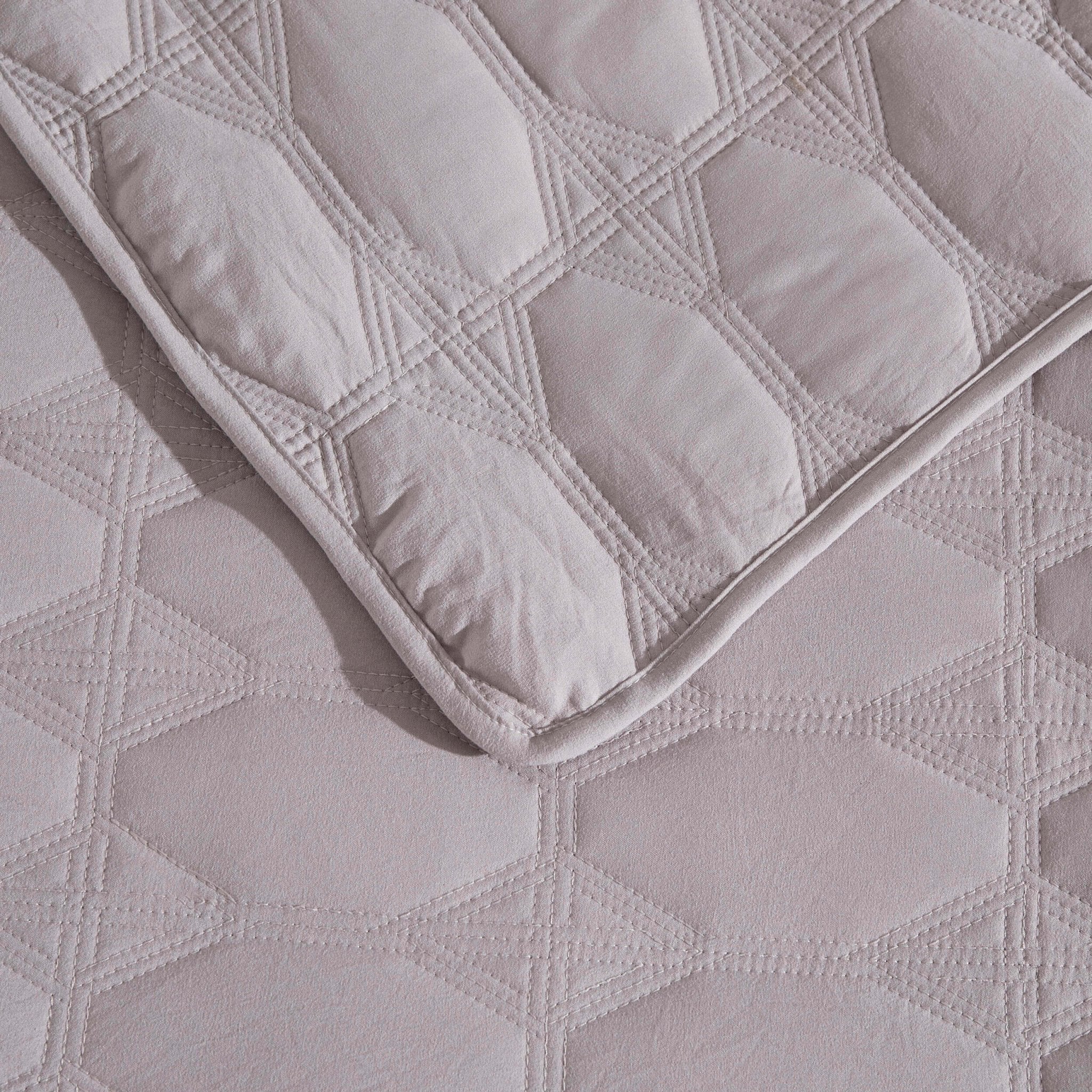 Charlotte Geometric Embroidered Bedspread 2.5m x 2.6m - Pebble Grey - Image 2