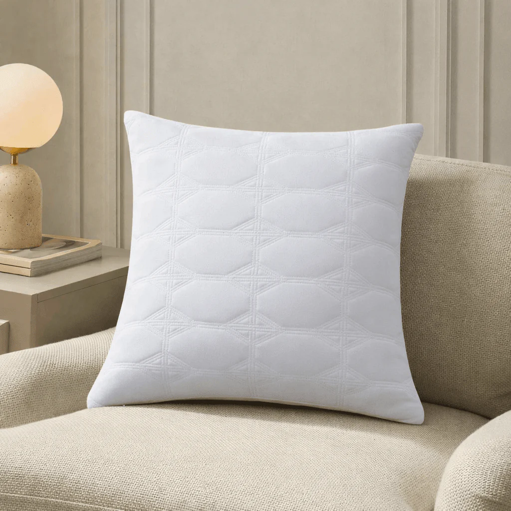 Charlotte Geometric Embroidered Cushion Cover - White