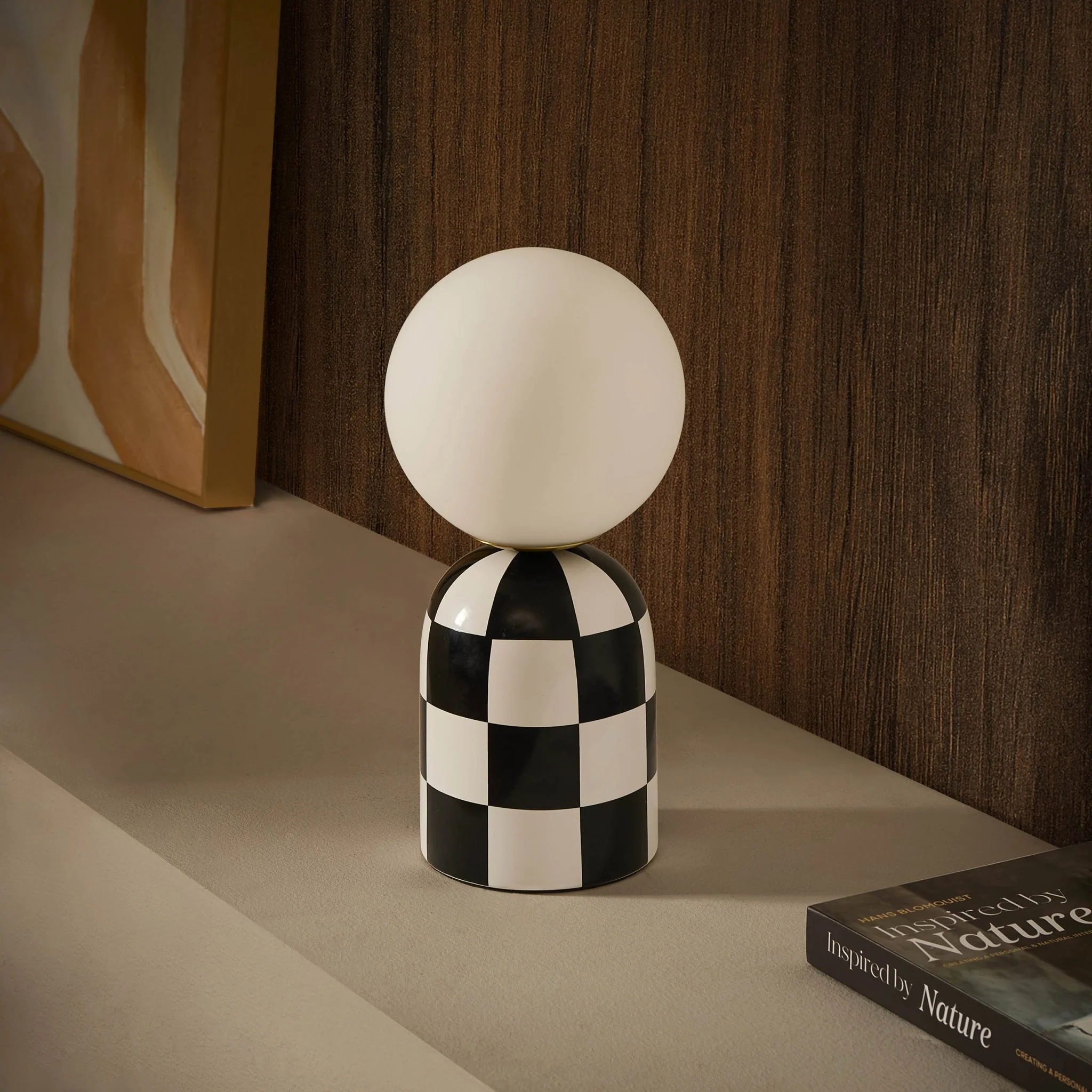 Checkerboard Cement Table Lamp - Black - Image 2