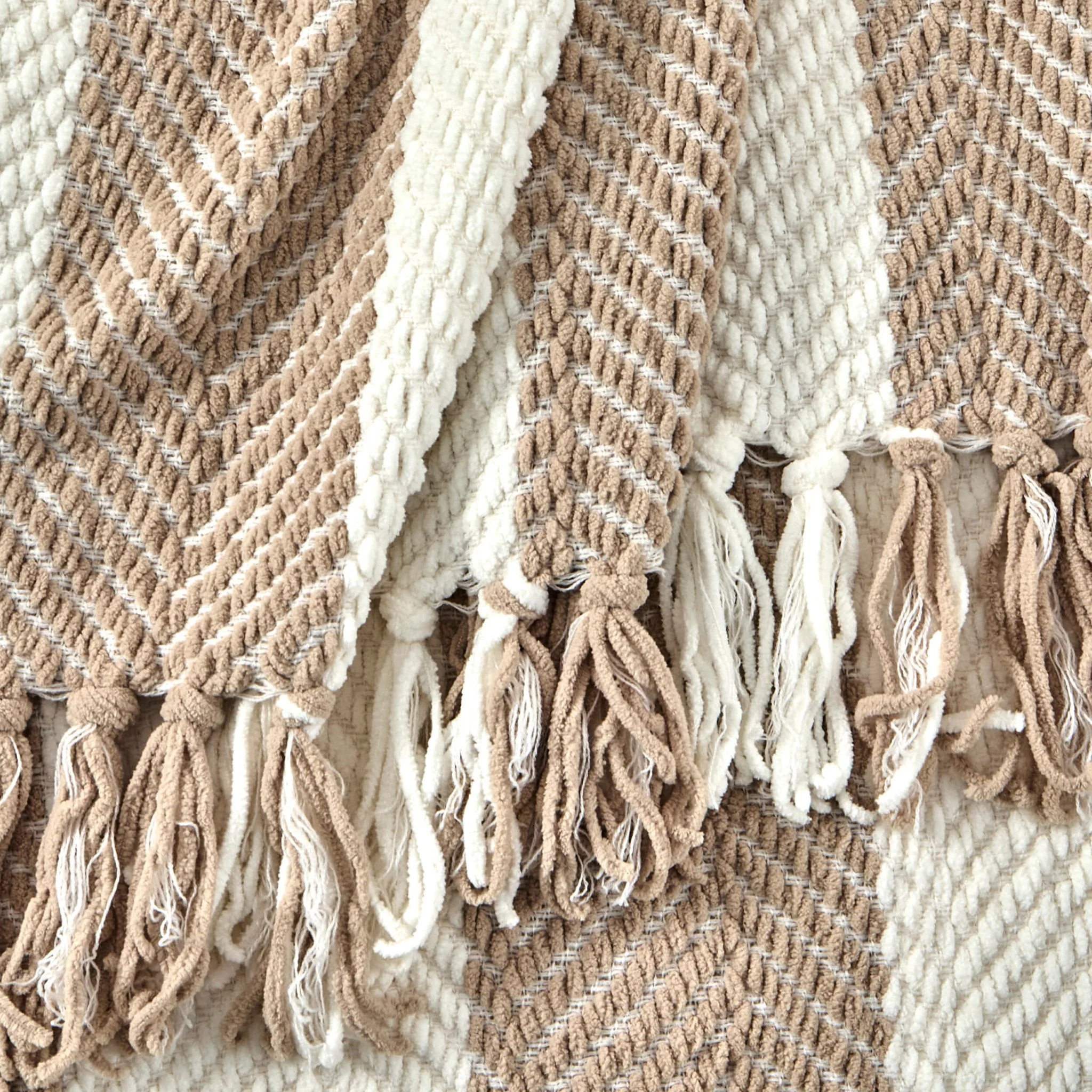 Chenille Stripe Tassel Herringbone Throw - Oatmeal/White - Image 2