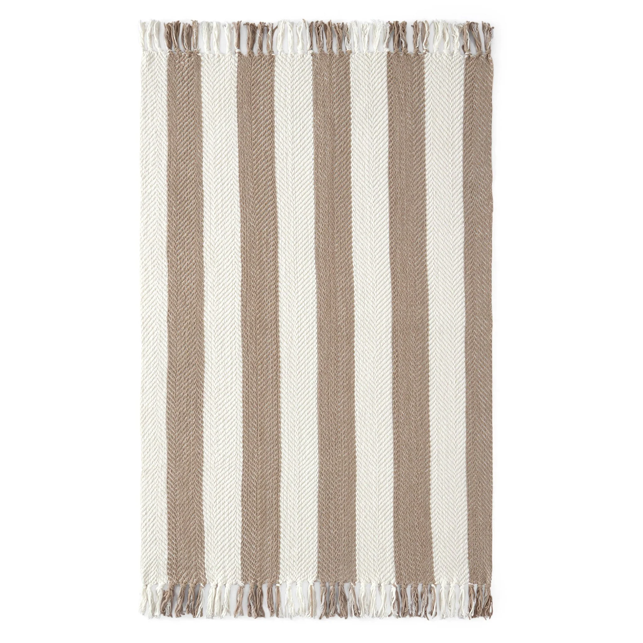 Chenille Stripe Tassel Herringbone Throw - Oatmeal/White - Image 4