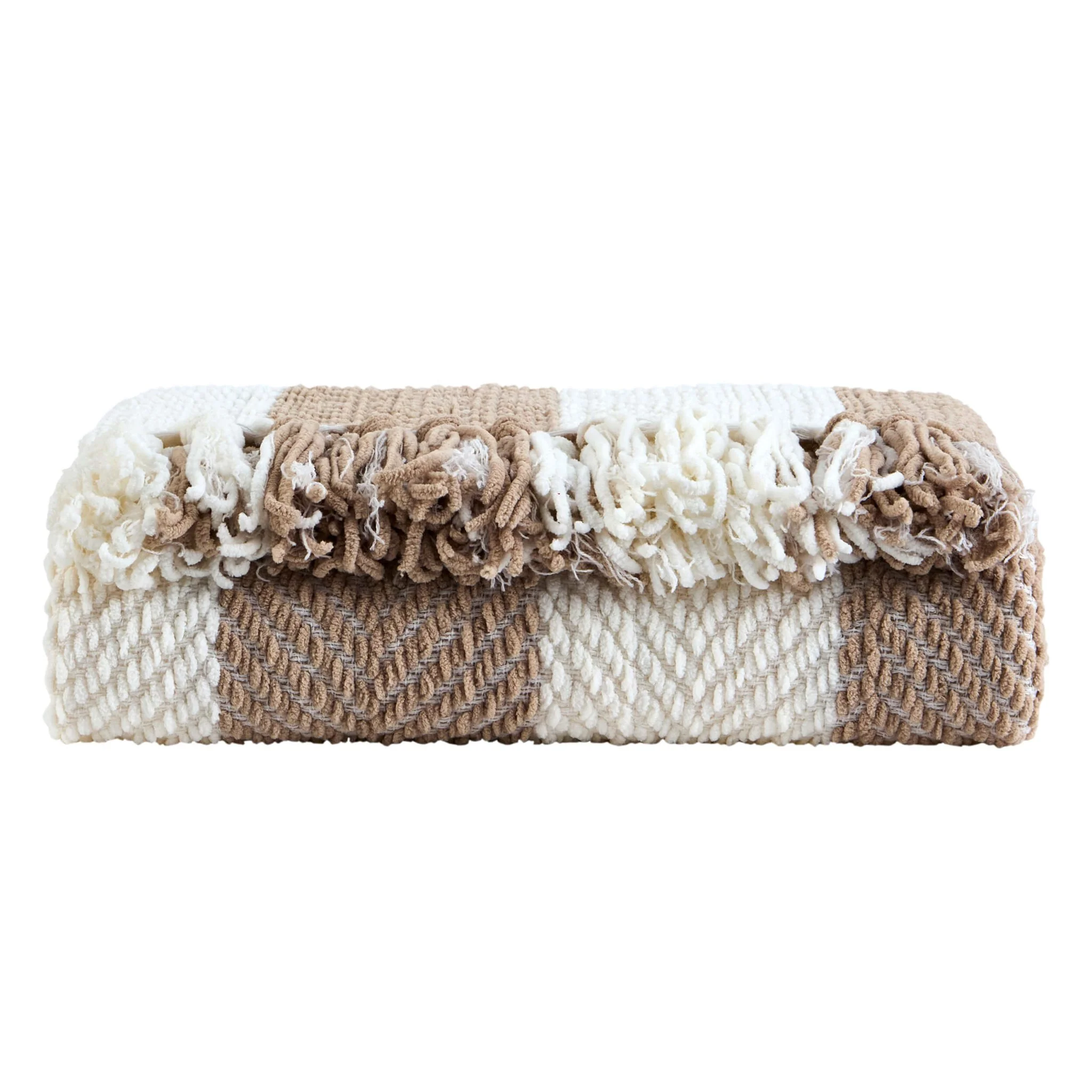 Chenille Stripe Tassel Herringbone Throw - Oatmeal/White - Image 6