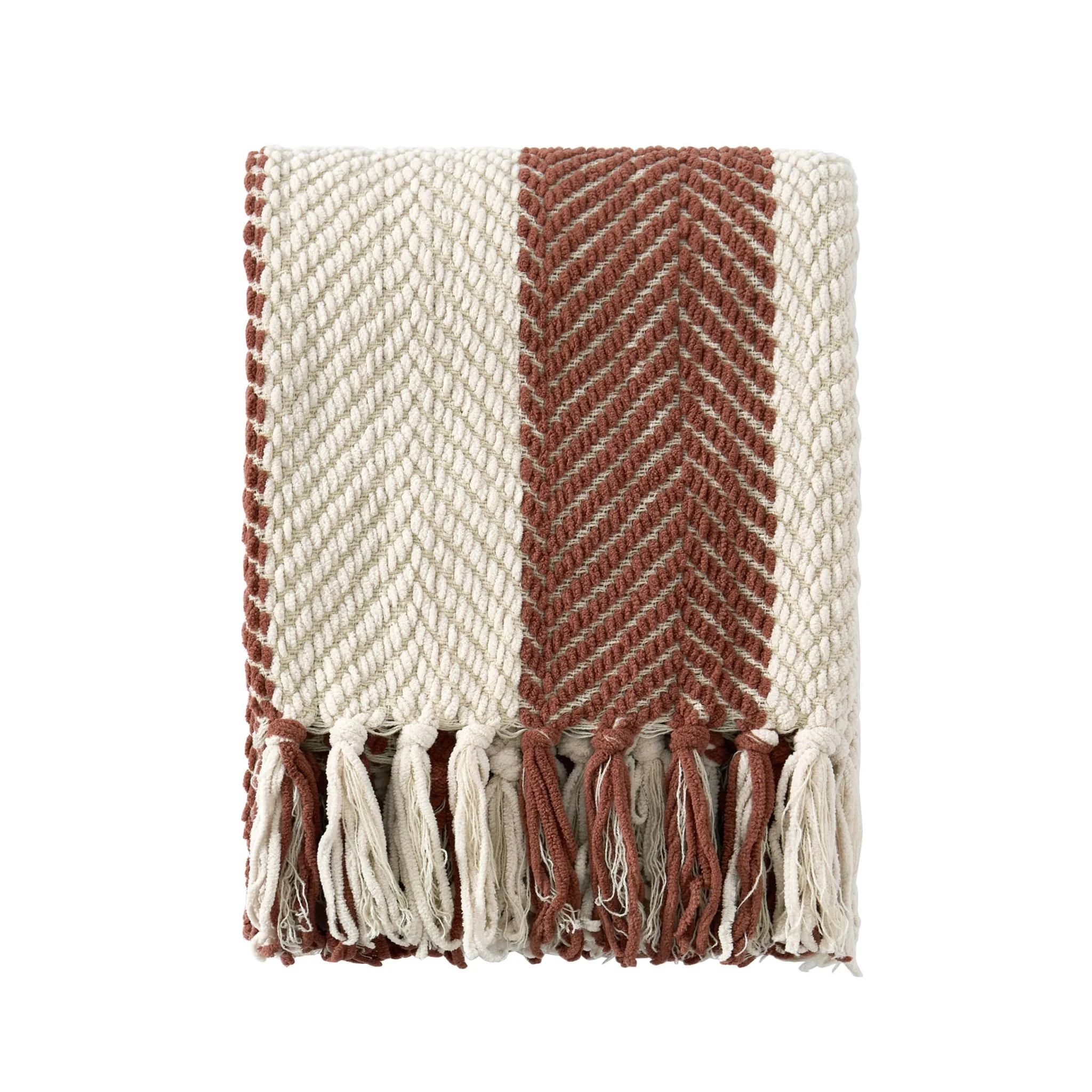 Chenille Stripe Tassel Herringbone Throw - Rust/Cream - Image 7
