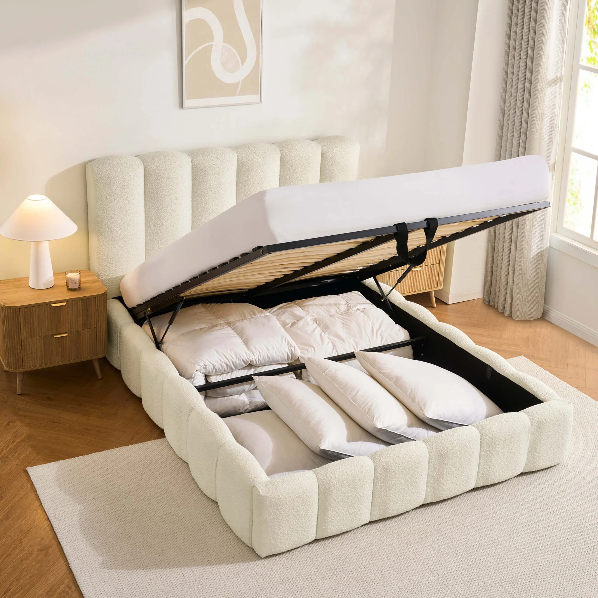 Cheshire Boucle Ottoman Storage Bed - Off White - Image 5