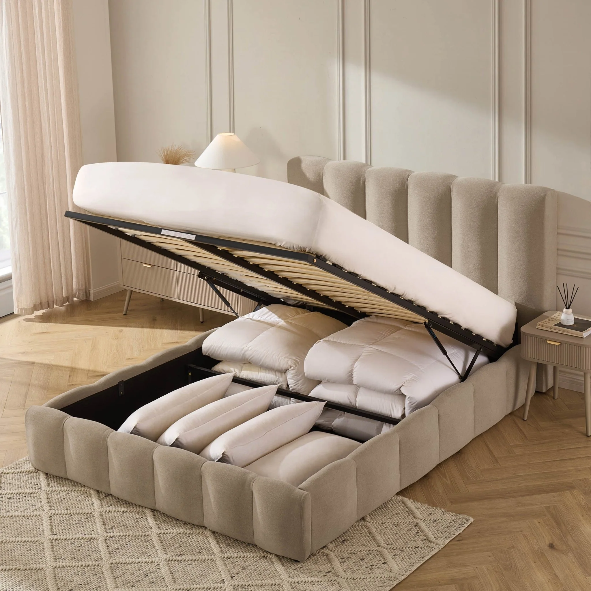 Cheshire Ottoman Storage Bed - Chenille Oatmeal - Image 2